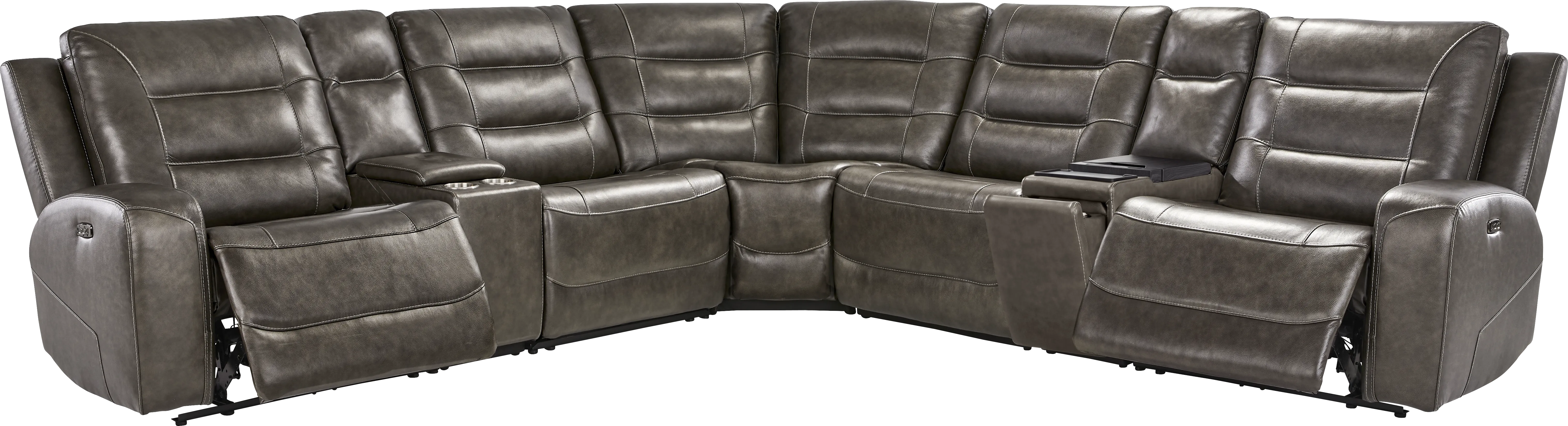 Montero Charcoal Leather 7 Pc Dual Power Reclining Sectional - Thumbnail - Image 1