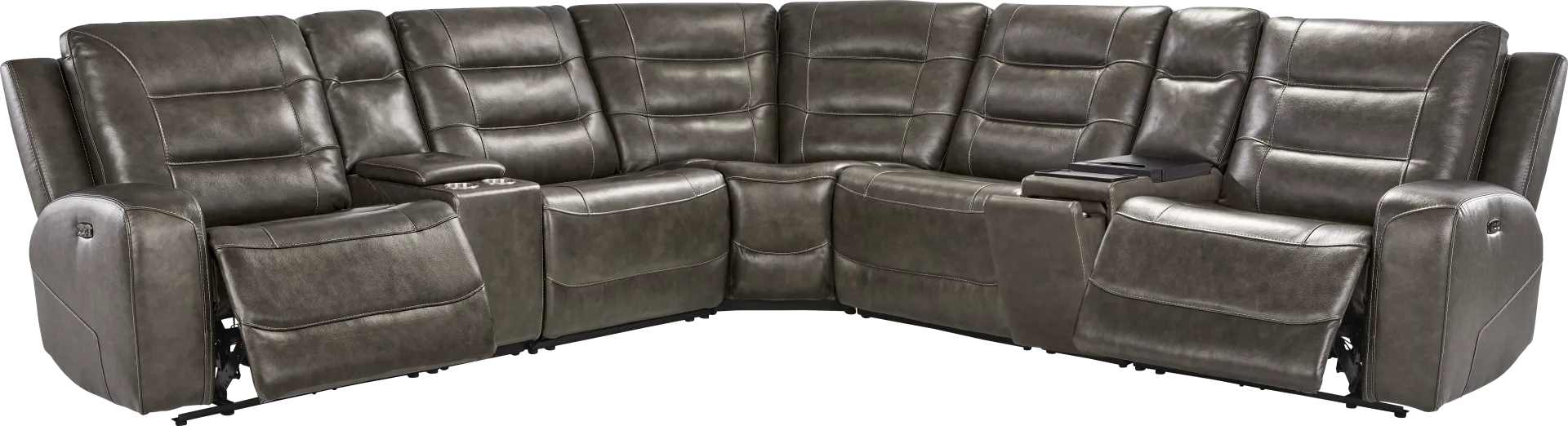 Montero Charcoal Leather 7 Pc Dual Power Reclining Sectional - Image 1
