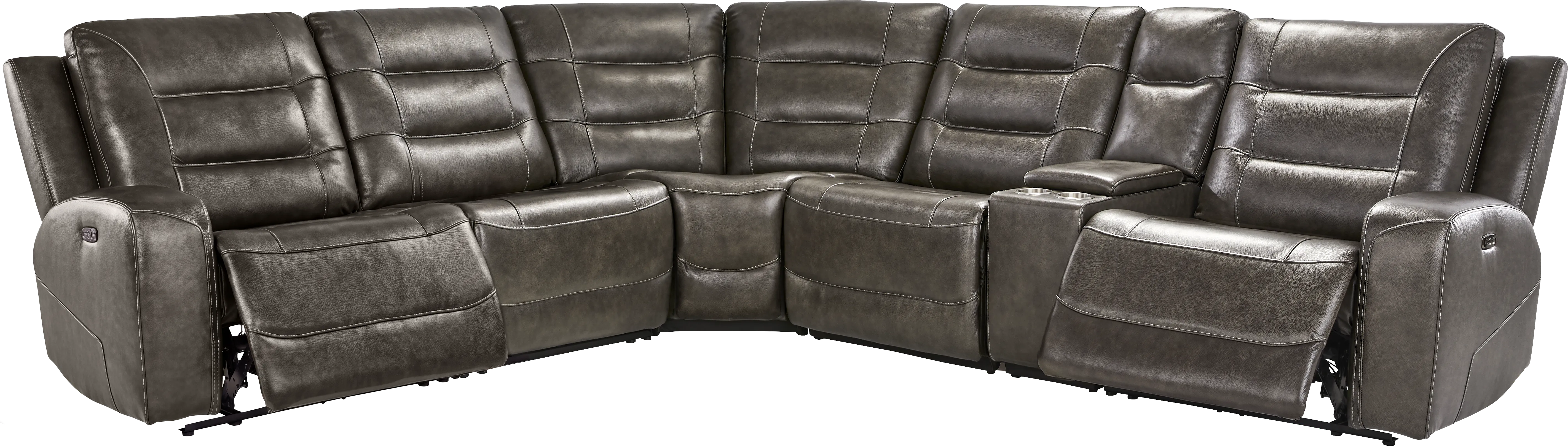 Montero Charcoal Leather 6 Pc Dual Power Reclining Sectional - Image 2