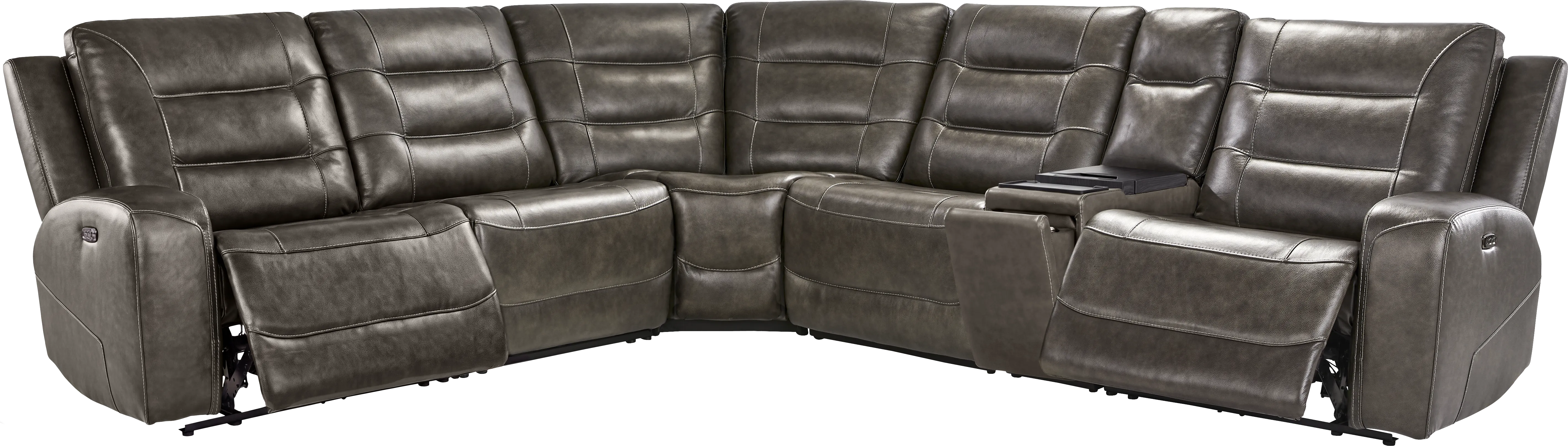 Montero Charcoal Leather 6 Pc Dual Power Reclining Sectional - Image 2