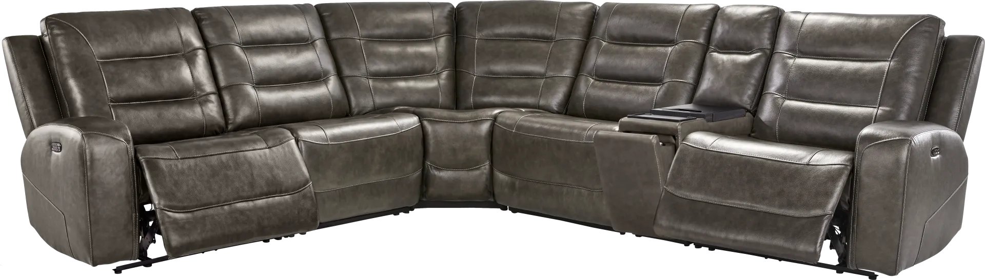 Montero Charcoal Leather 6 Pc Dual Power Reclining Sectional - Image 2