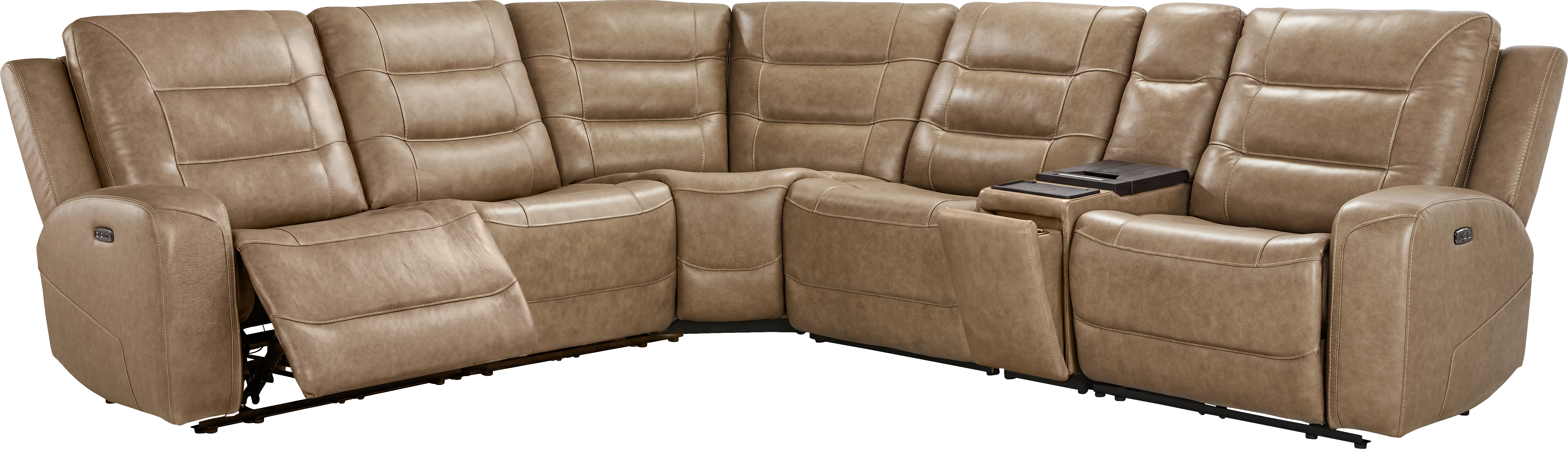Montero Sand Leather 6 Pc Dual Power Reclining Sectional - Image 2