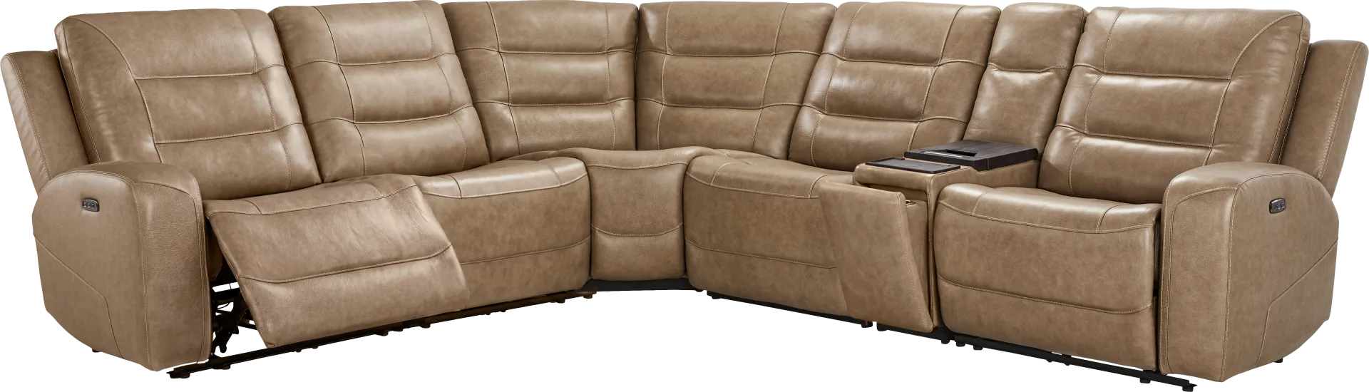 Montero Sand Leather 6 Pc Dual Power Reclining Sectional - Image 2