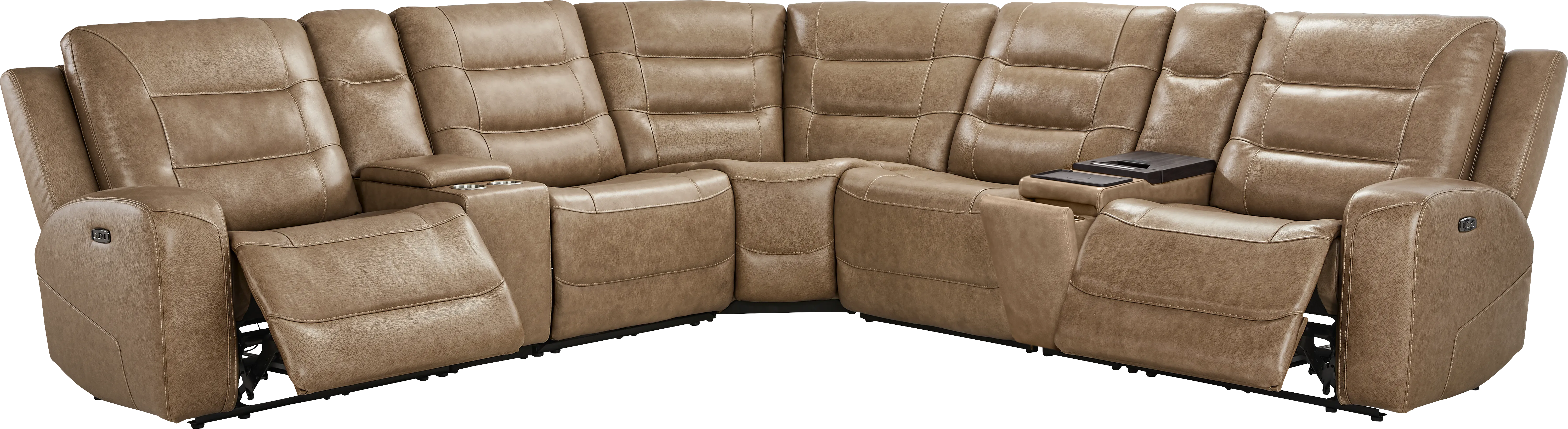 Montero Sand Leather 7 Pc Dual Power Reclining Sectional - Thumbnail - Image 1