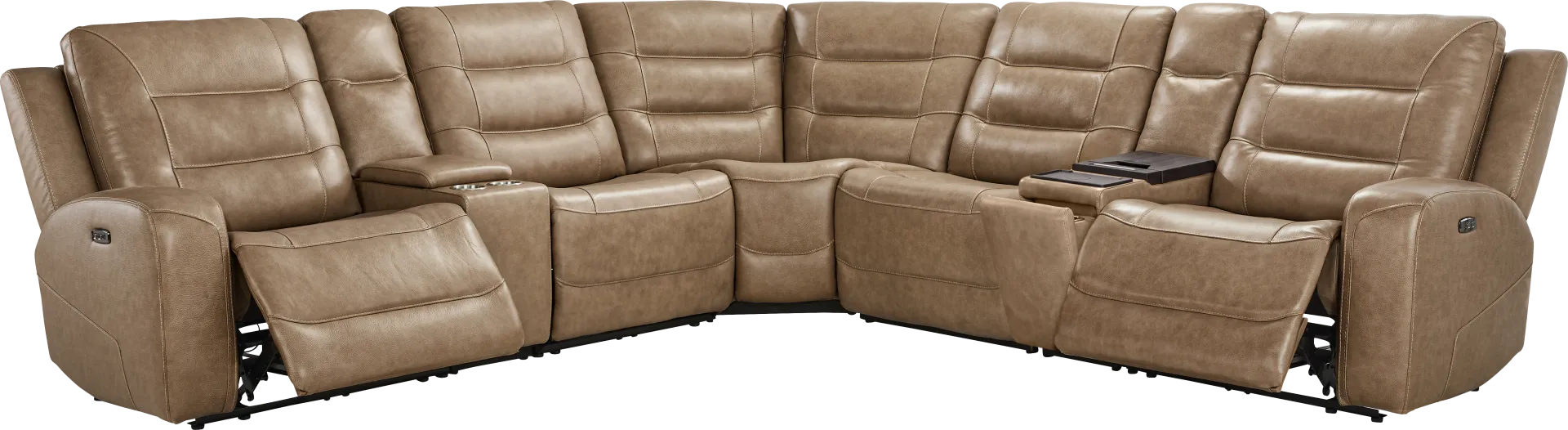 Montero Sand Leather 7 Pc Dual Power Reclining Sectional - Image 1