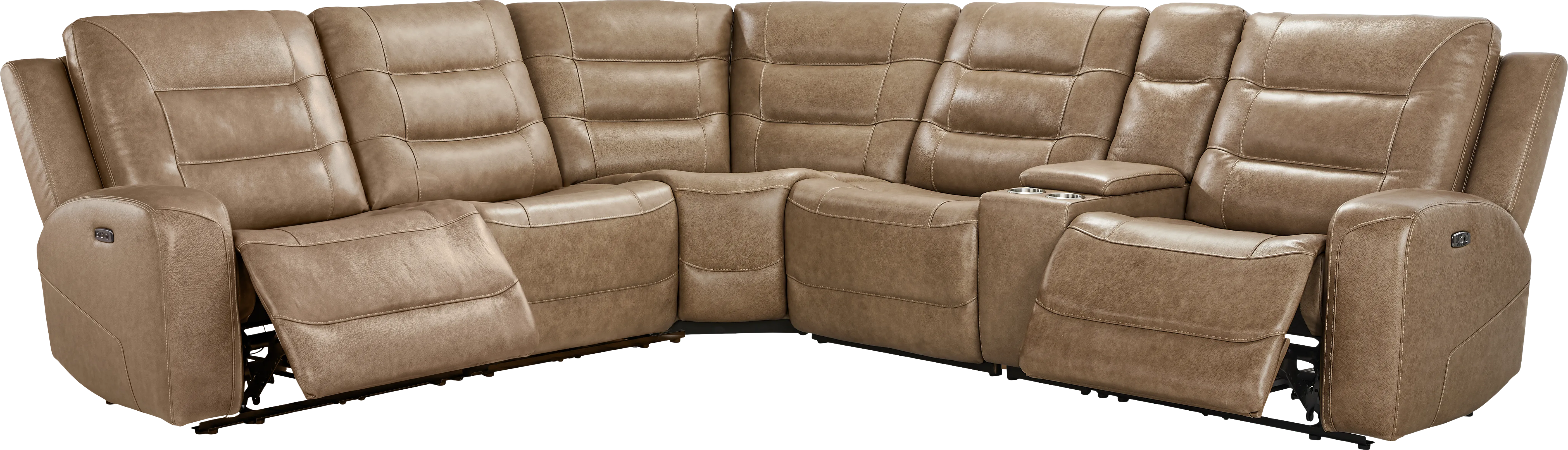 Montero Sand Leather 6 Pc Dual Power Reclining Sectional - Image 2