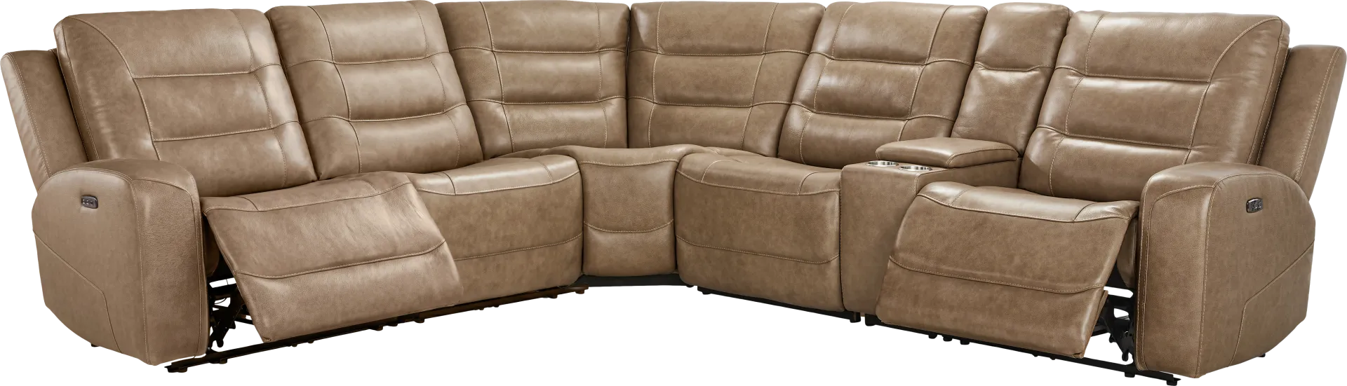 Montero Sand Leather 6 Pc Dual Power Reclining Sectional - Image 2