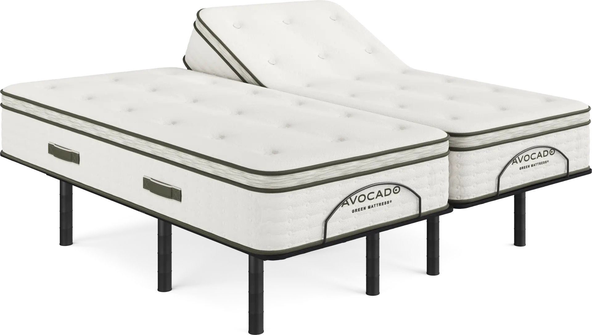 Avocado Green Euro Top Split King Mattress with Head Up Only Base