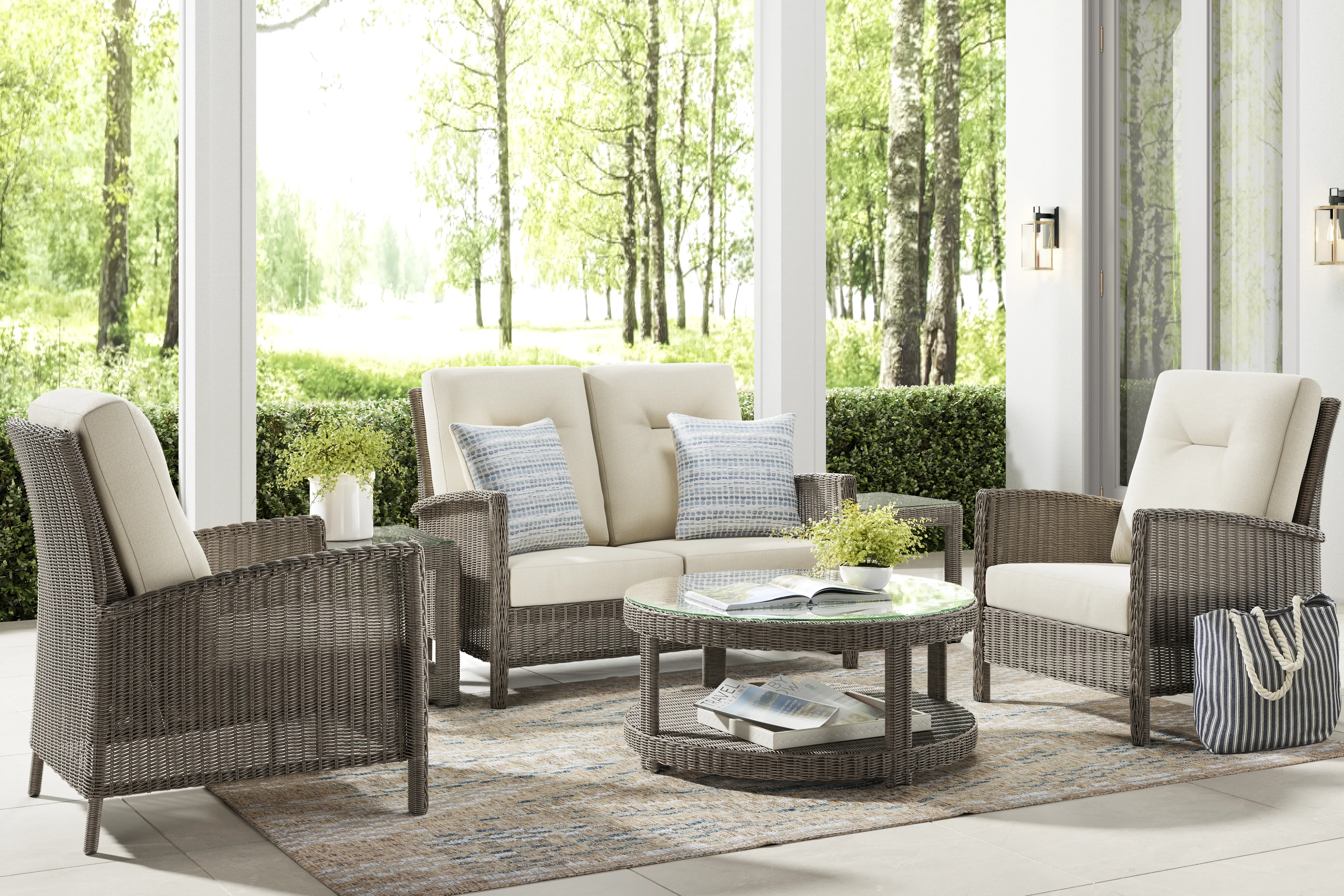 Forest Hills Gray 4 Pc Outdoor Loveseat Seating Set with Beige Cushions - Thumbnail - Image 1