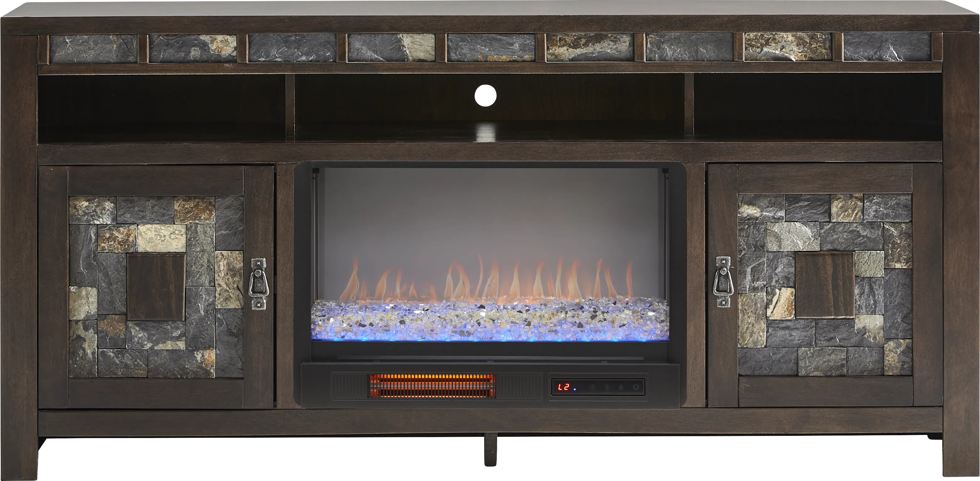 Highlands Saddle 68 in. Console with Electric Fireplace - Thumbnail - Image 1