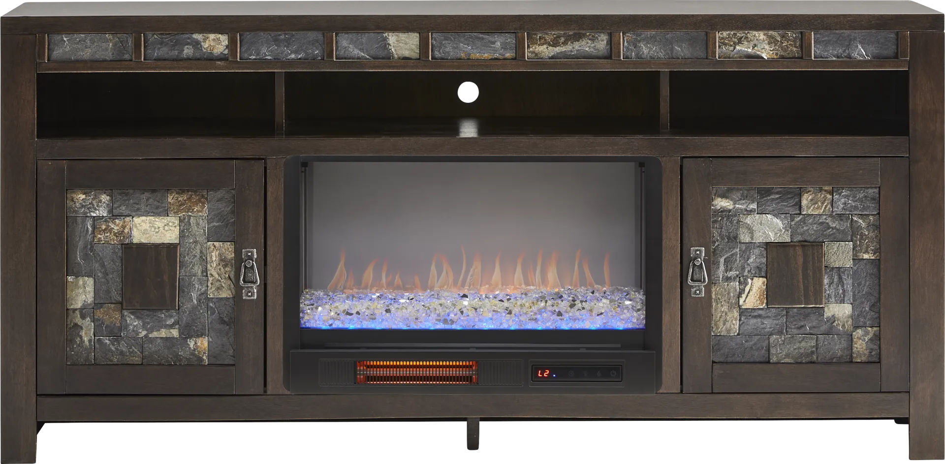 Highlands Saddle 68 in. Console with Electric Fireplace - Image 1