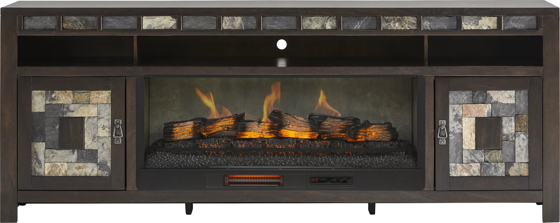 Highlands Saddle 83 in. Console with Electric Log Fireplace - Image 1