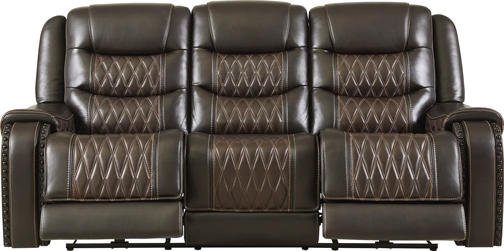 Marquee Brown Leather Triple Power Reclining Sofa
