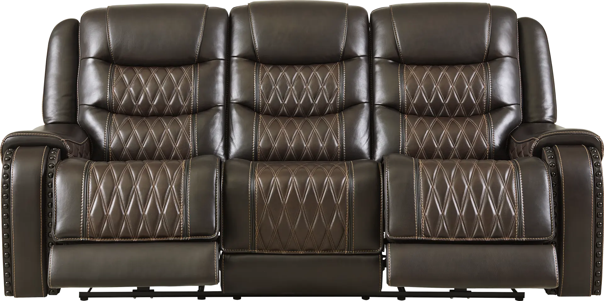 Marquee Brown Leather Triple Power Reclining Sofa