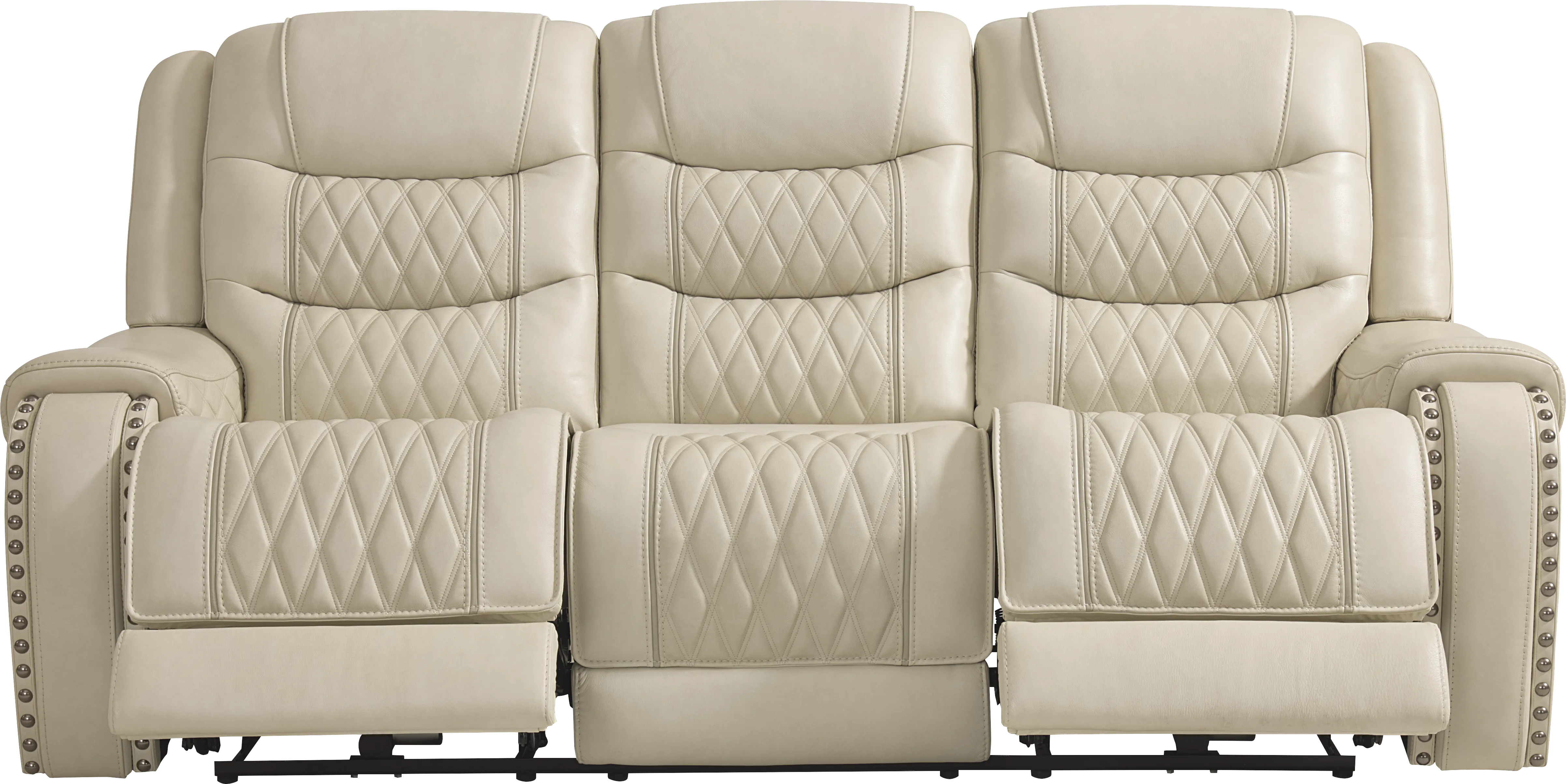 Marquee Cream Leather 2 Pc Triple Power Living Room with Reclining Loveseat - Thumbnail - Image 2