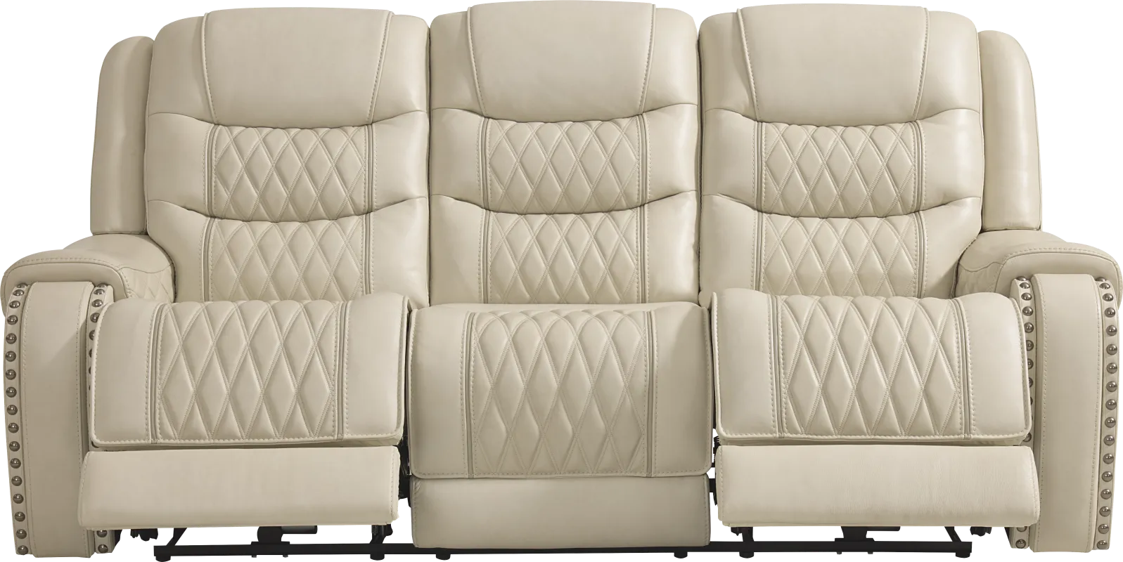 Marquee Cream Leather Triple Power Reclining Sofa