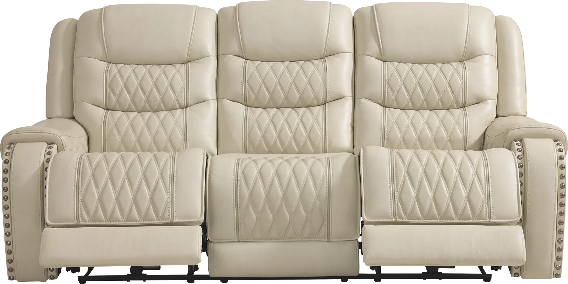 Marquee Cream Leather Triple Power Reclining Sofa - Image 2
