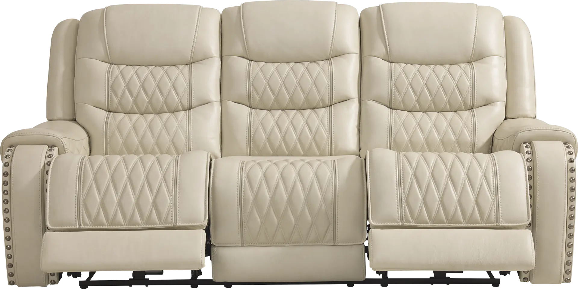 Marquee Cream Leather Triple Power Reclining Sofa