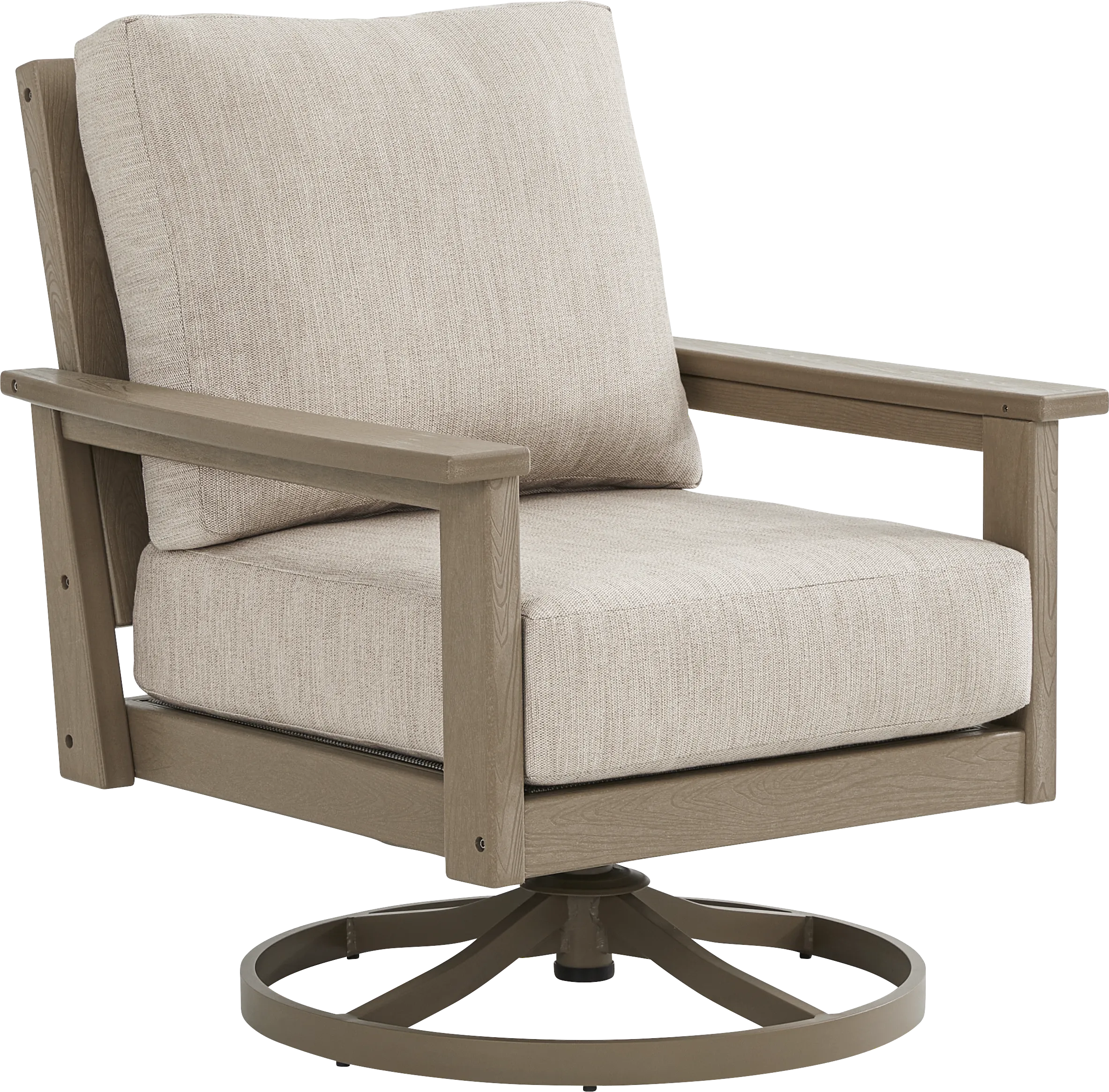Wakefield Brown Outdoor Swivel Chair with Oat Cushions - Image 1