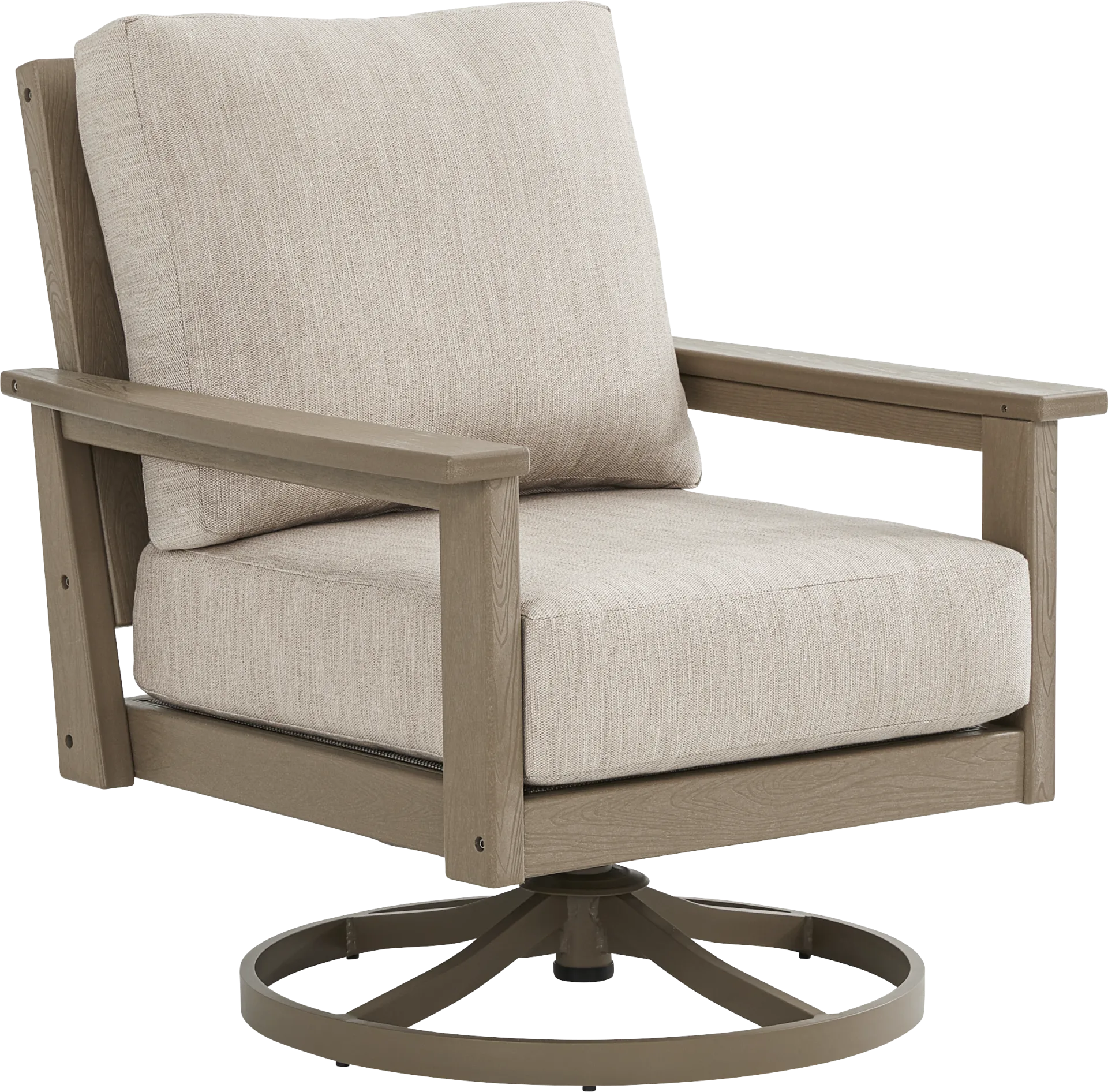 Wakefield Brown Outdoor Swivel Chair with Oat Cushions - Image 1