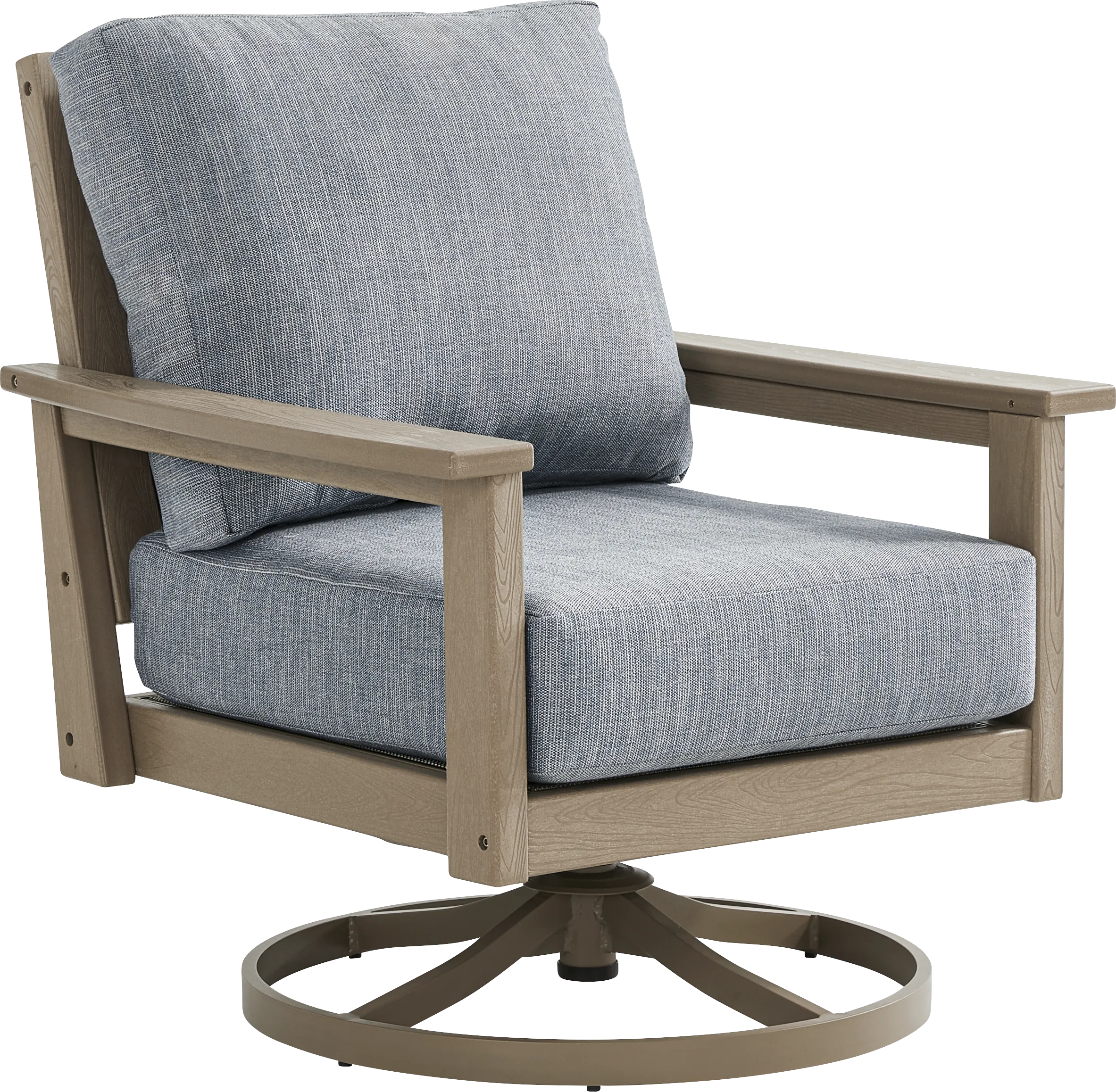 Wakefield Brown Outdoor Swivel Chair with Denim Cushions - Image 1