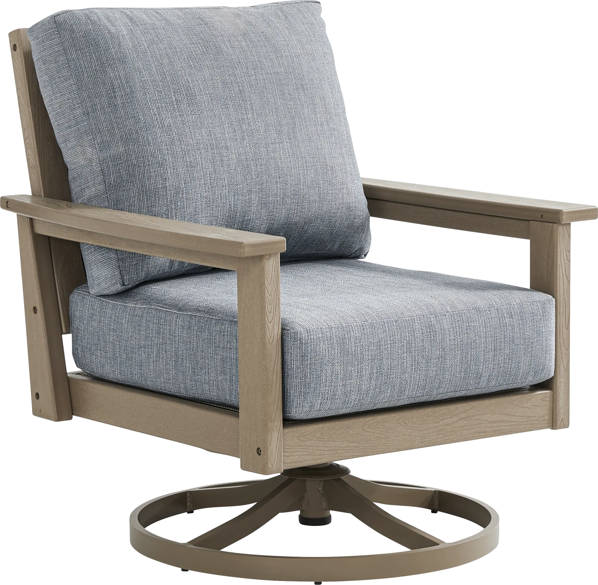 Wakefield Brown Outdoor Swivel Chair with Denim Cushions