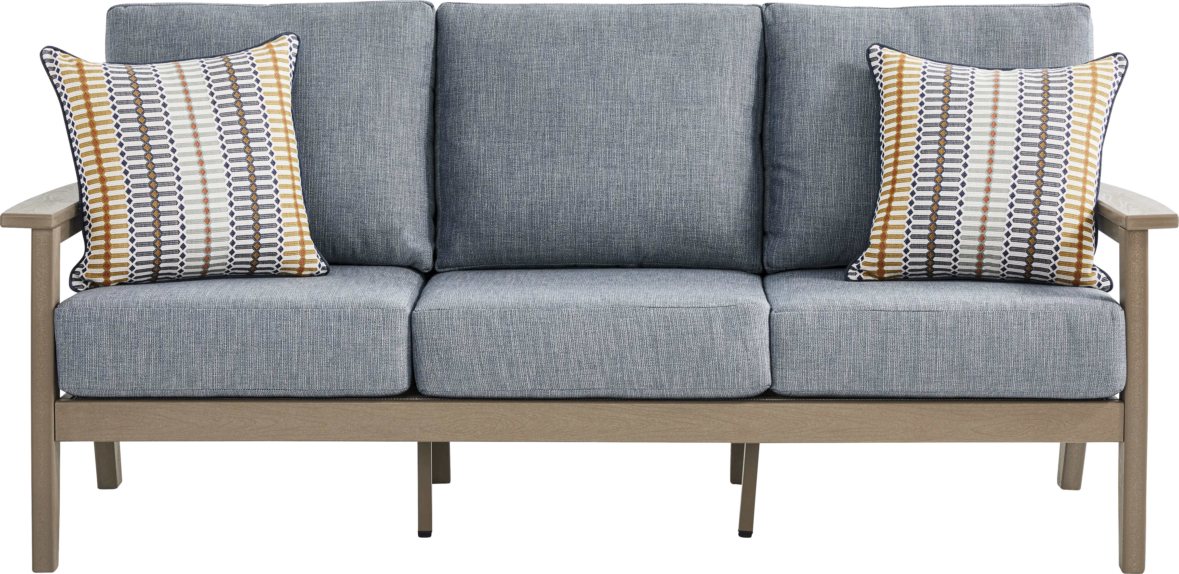 Wakefield Brown 3 Pc Outdoor Seating Set with Denim Cushions - Image 2