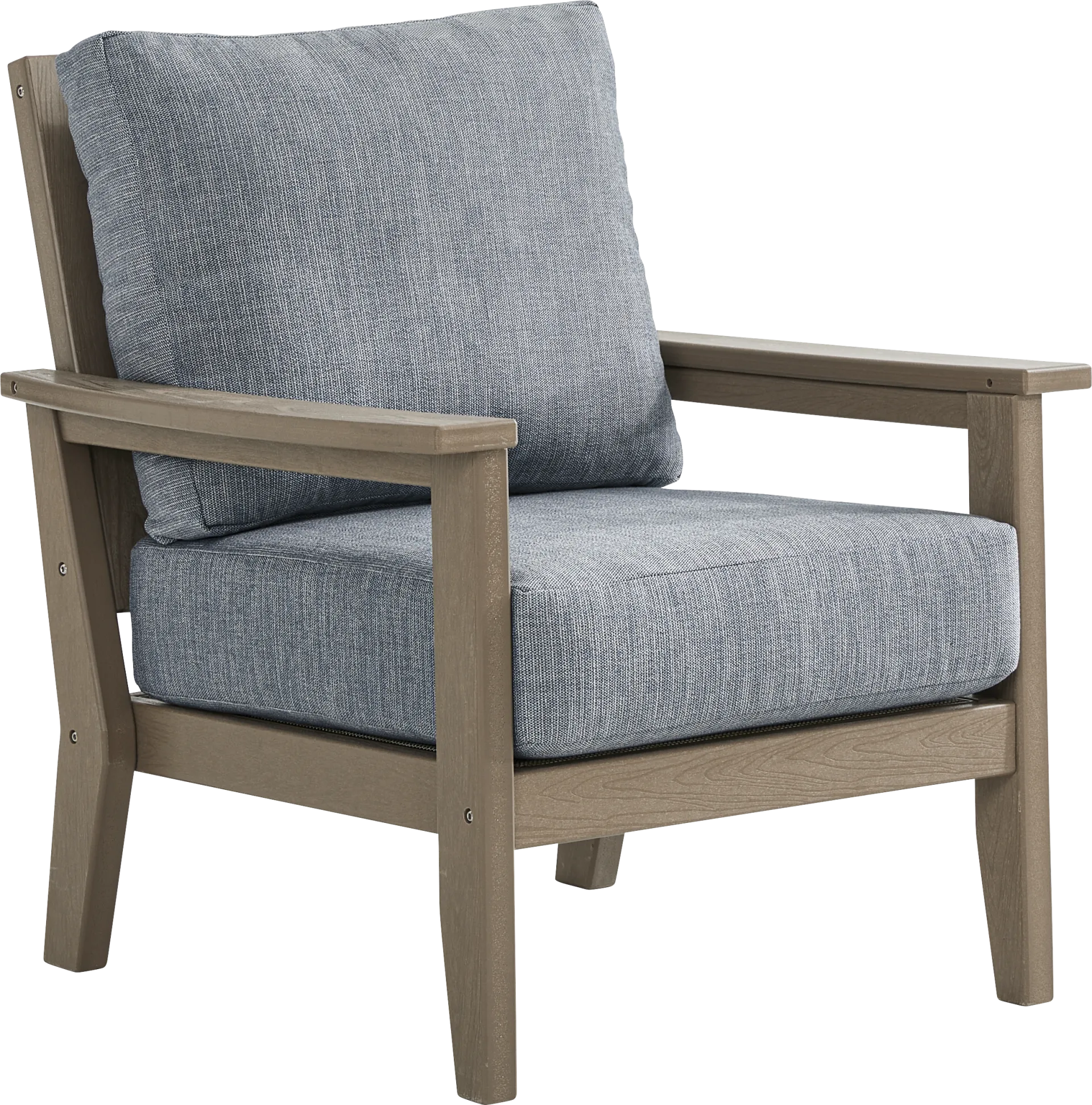 Wakefield Brown Outdoor Club Chair with Denim Cushions - Image 1
