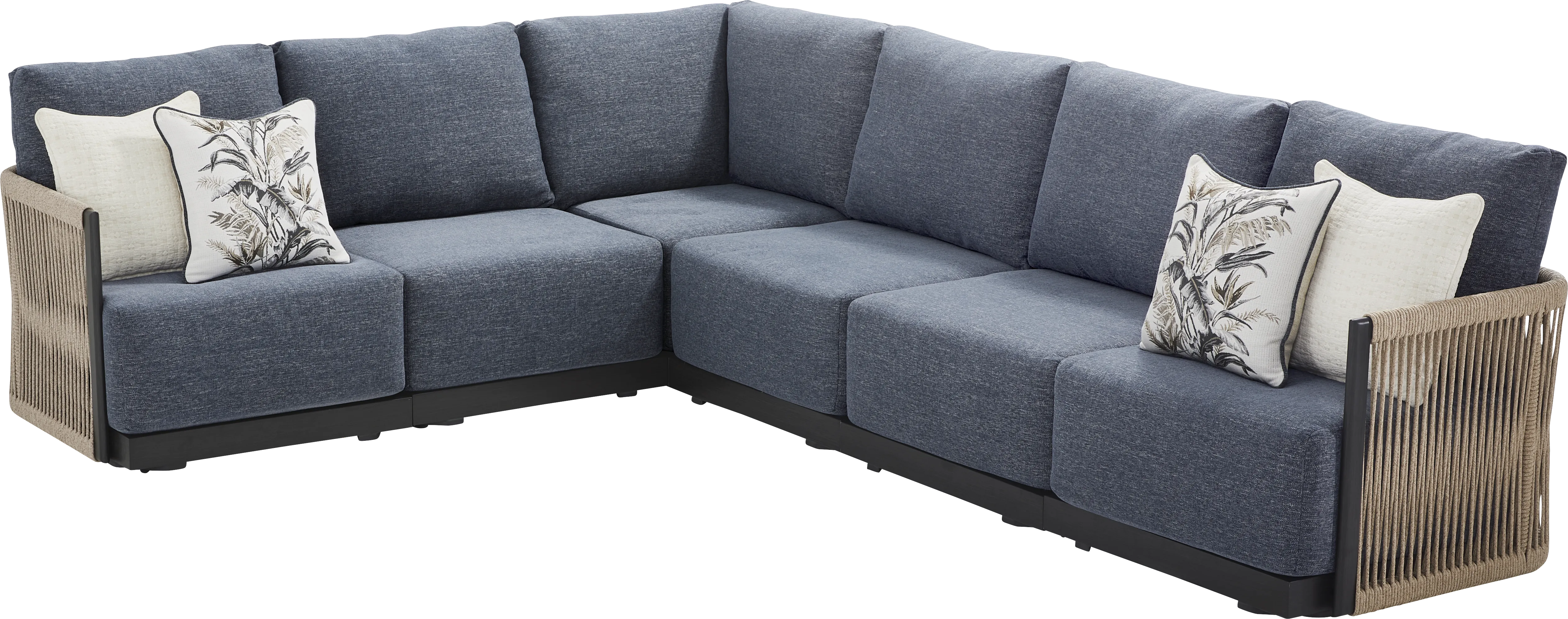 Lanai Black 6 Pc Outdoor Sectional with Mineral Cushions - Image 2