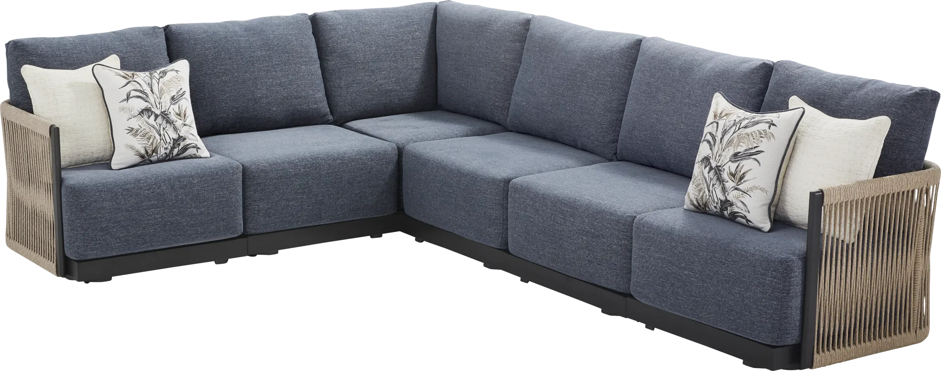 Lanai Black 6 Pc Outdoor Sectional with Mineral Cushions - Image 2