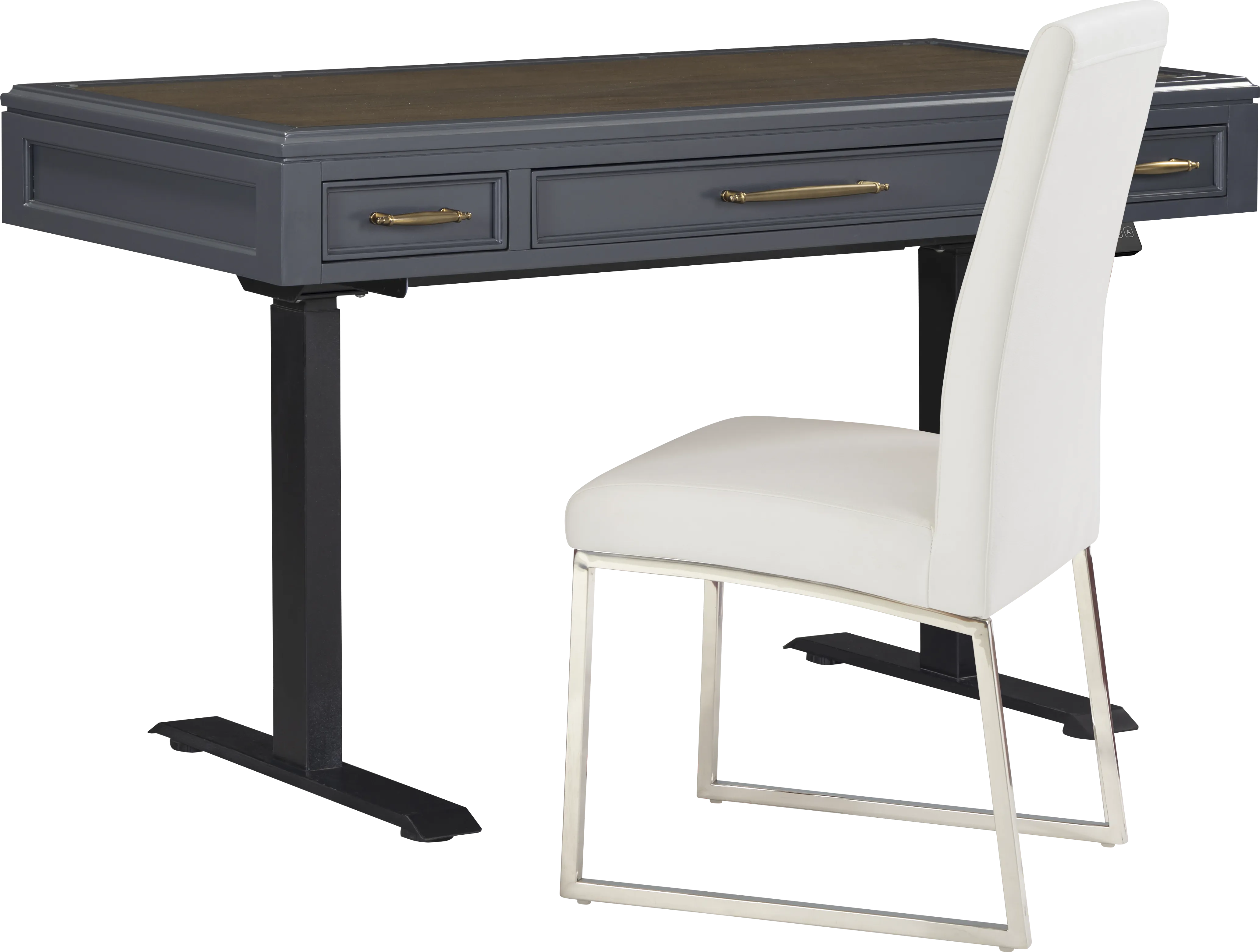 Albion Blue Adjustable Desk with Off-White Chair - Thumbnail - Image 1