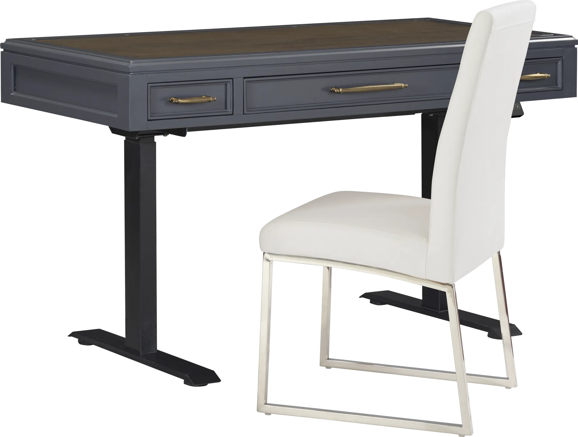 Albion Blue Adjustable Desk with Off-White Chair - Image 1