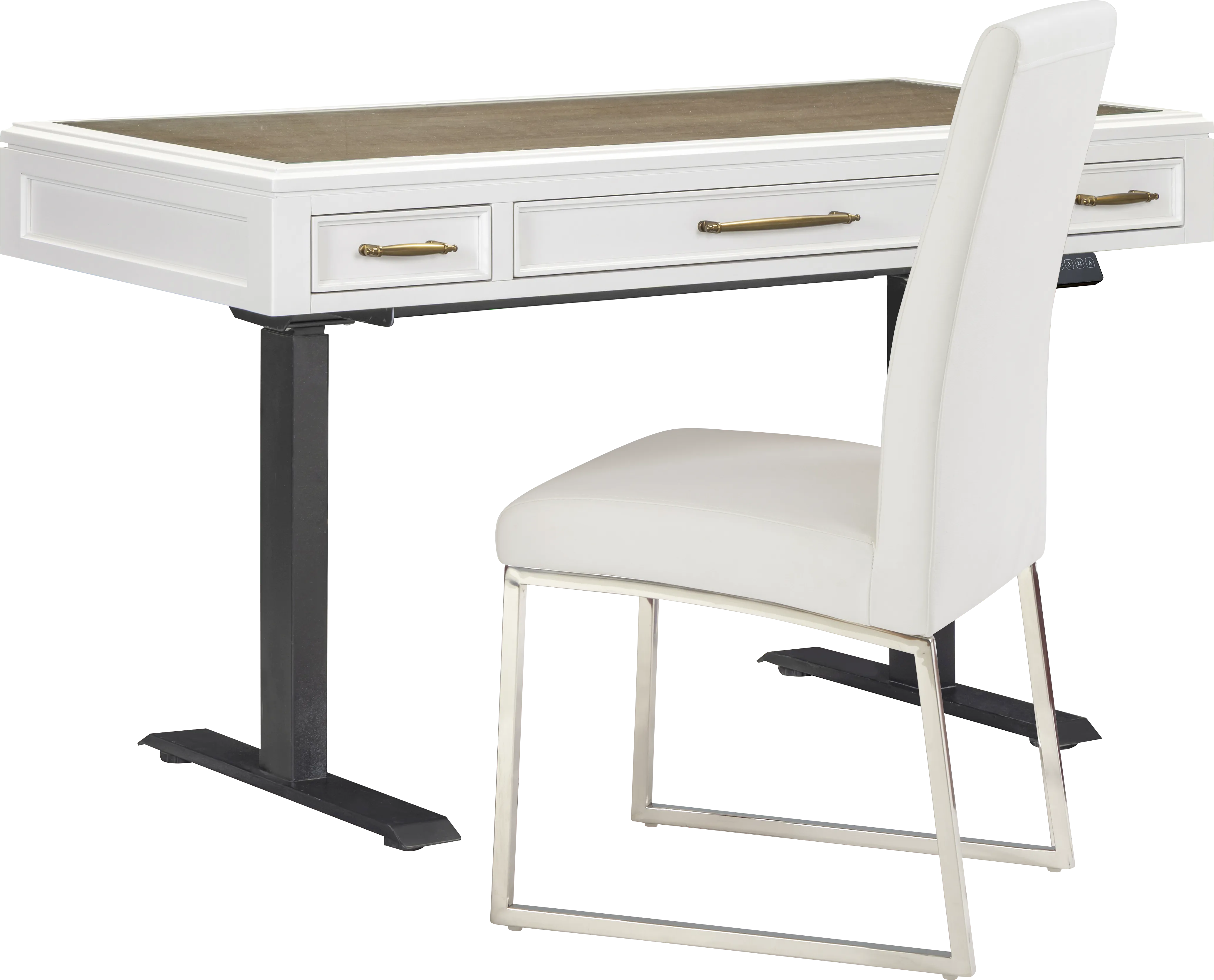Albion White Adjustable Desk with Off-White Chair - Thumbnail - Image 1