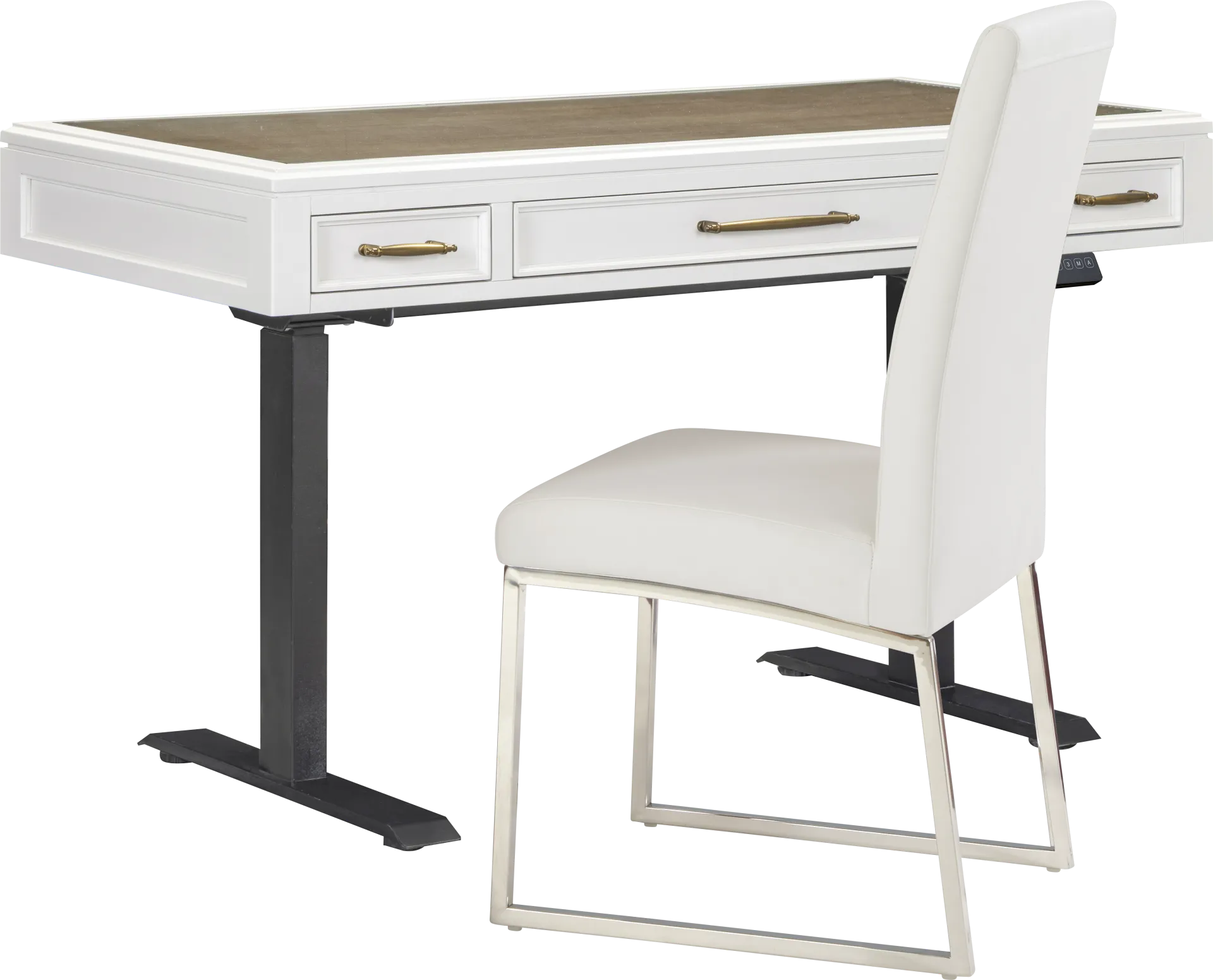 Albion White Adjustable Desk with Off-White Chair - Image 1