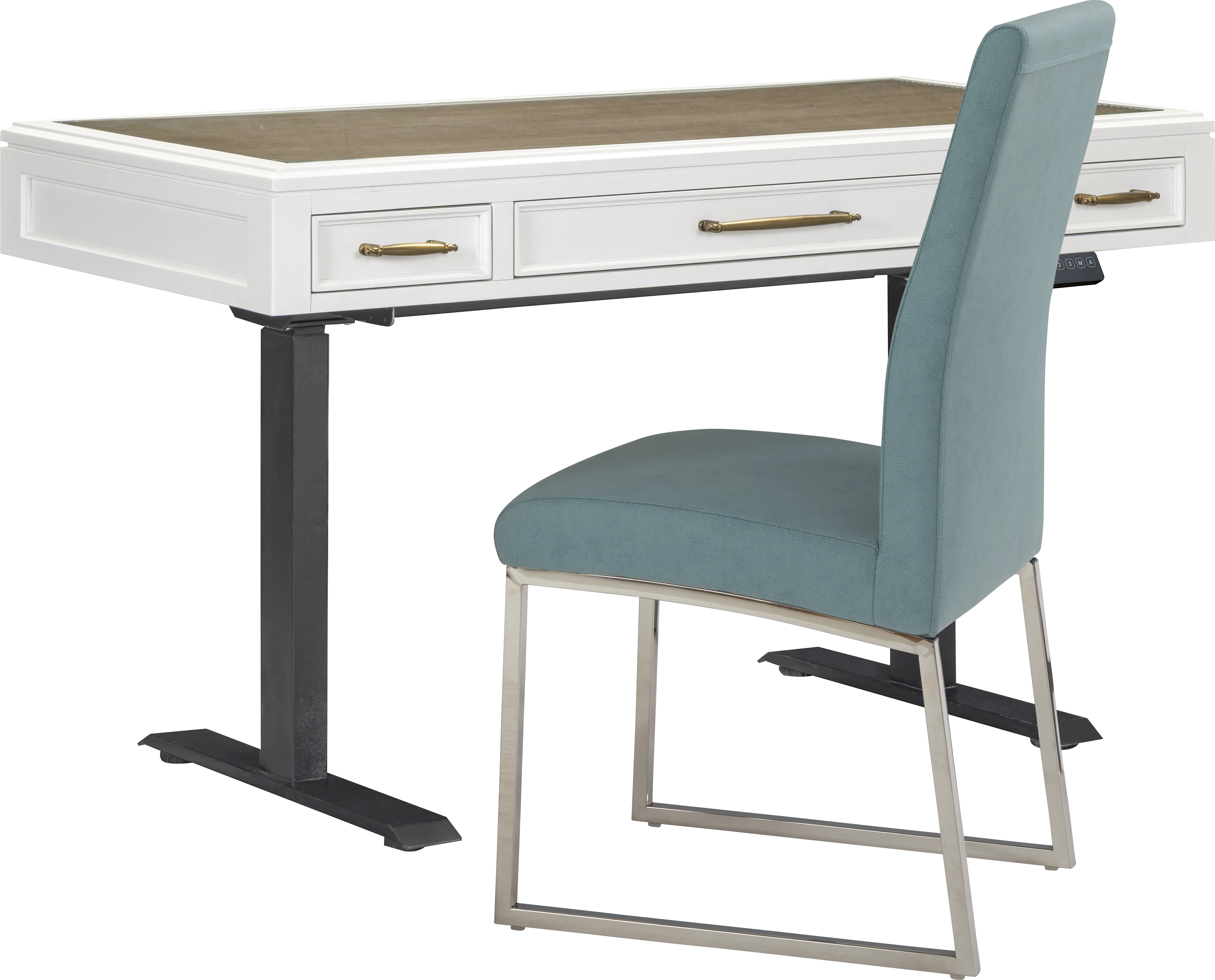 Albion White Adjustable Desk with Blue Chair - Thumbnail - Image 1