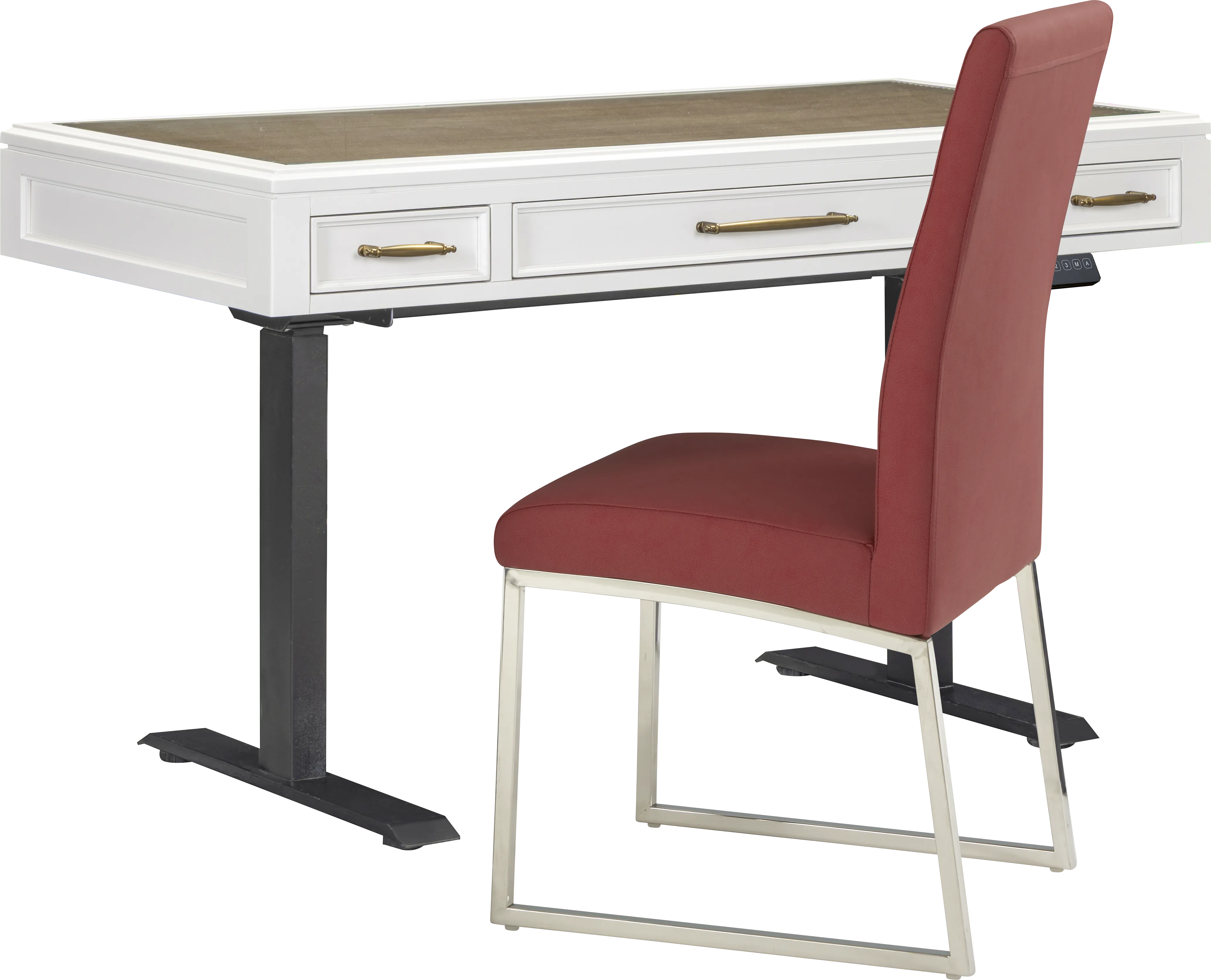Albion White Adjustable Desk with Red Chair - Thumbnail - Image 1