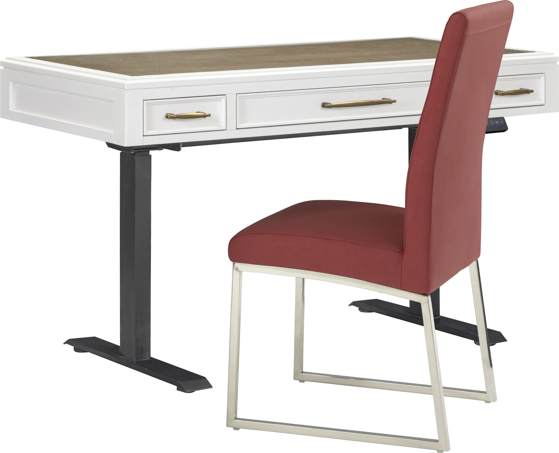 Albion White Adjustable Desk with Red Chair - Image 1