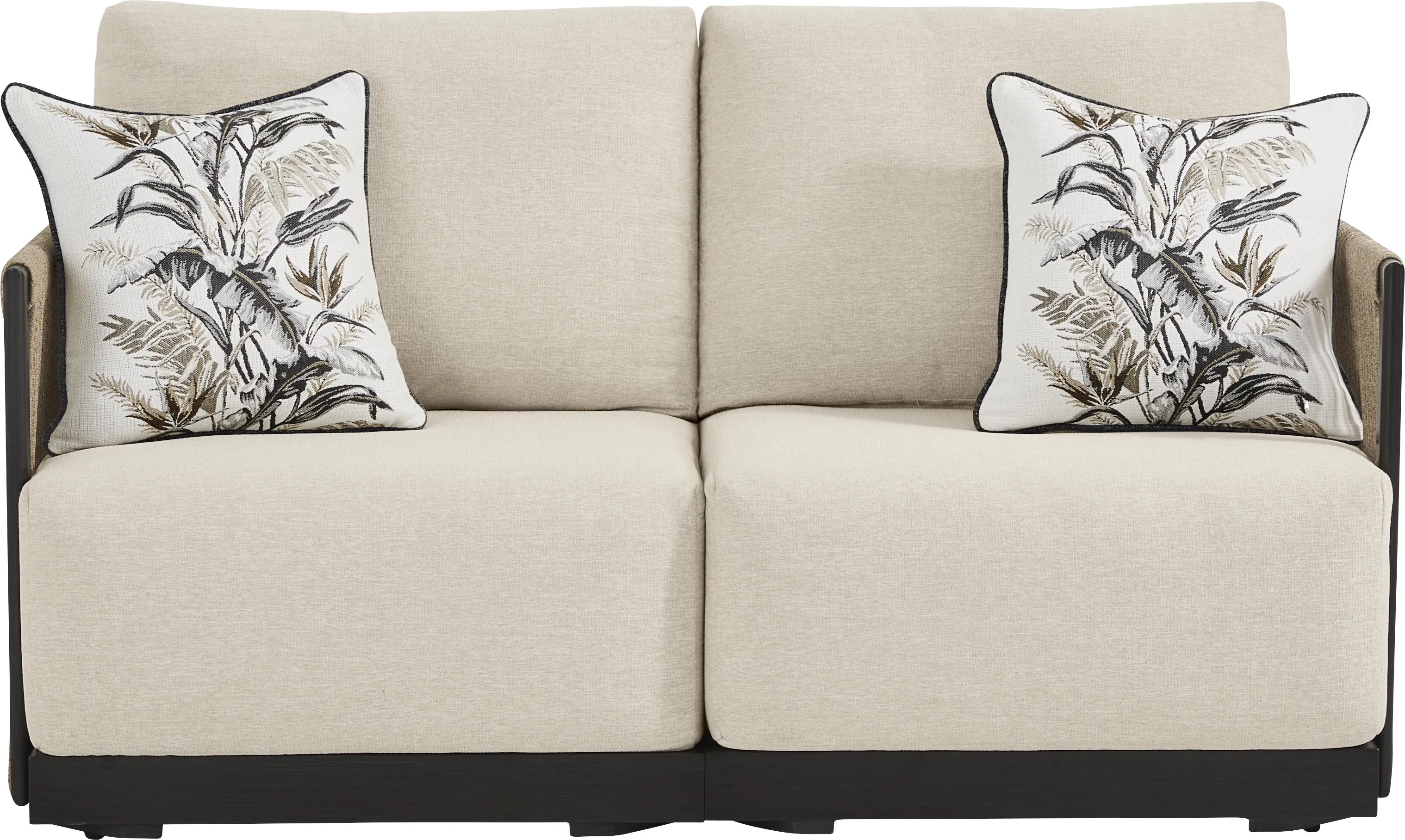 Lanai Black Outdoor Loveseat with Cream Cushions - Image 1