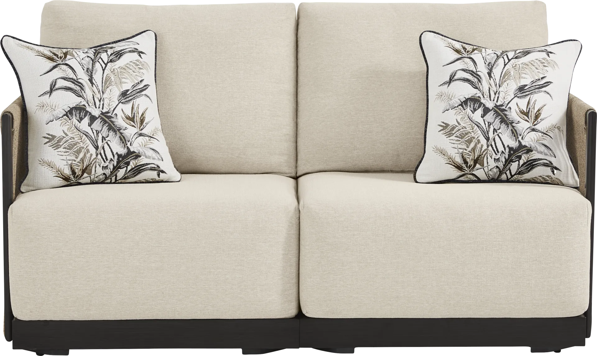 Lanai Black Outdoor Loveseat with Cream Cushions - Image 1