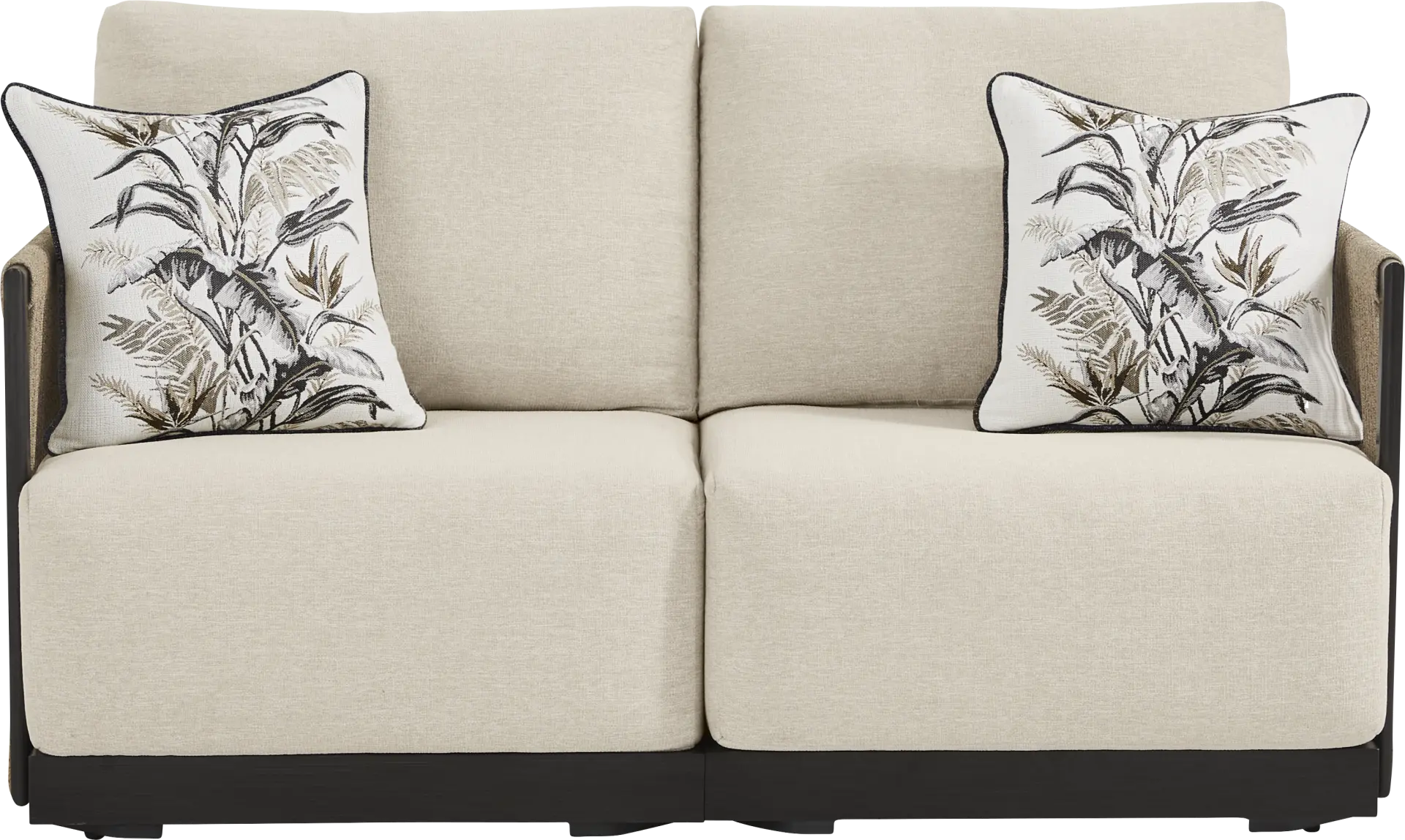 Lanai Black Outdoor Loveseat with Cream Cushions