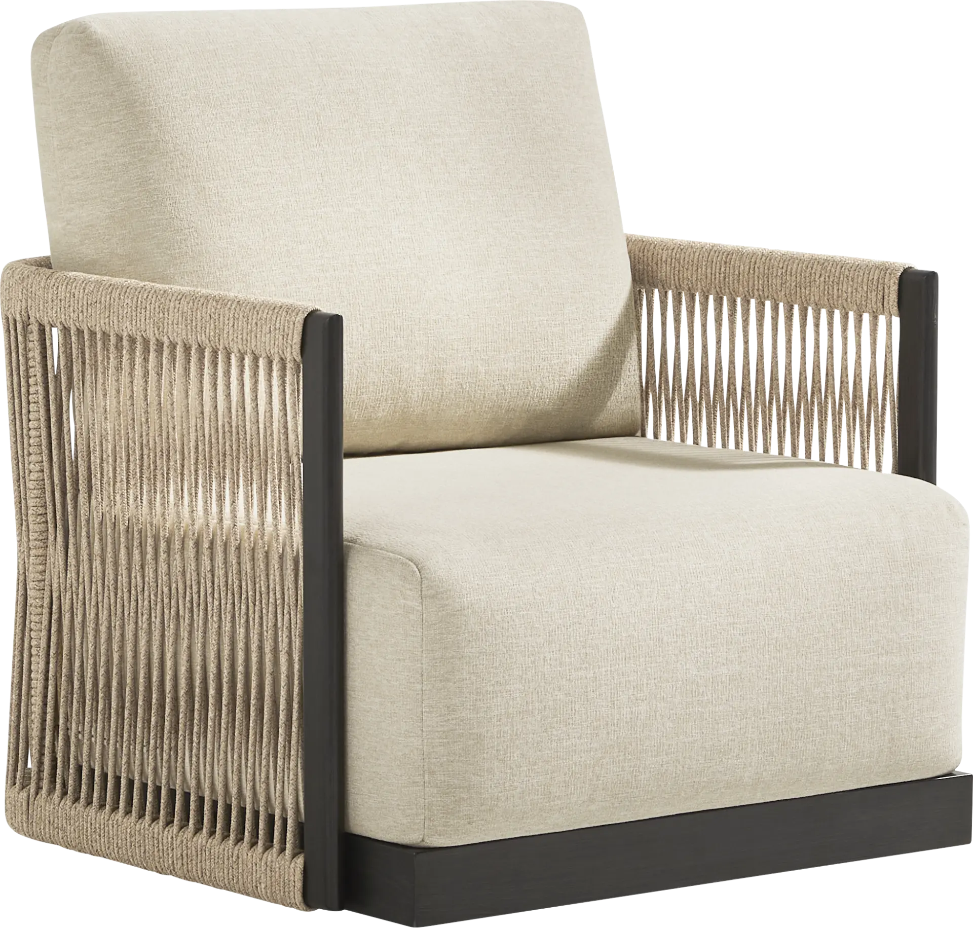 Lanai Black Outdoor Swivel Chair with Cream Cushions