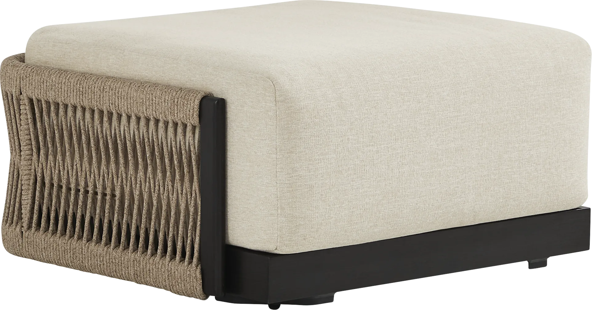 Lanai Black Outdoor Ottoman with Cream Cushion - Image 1