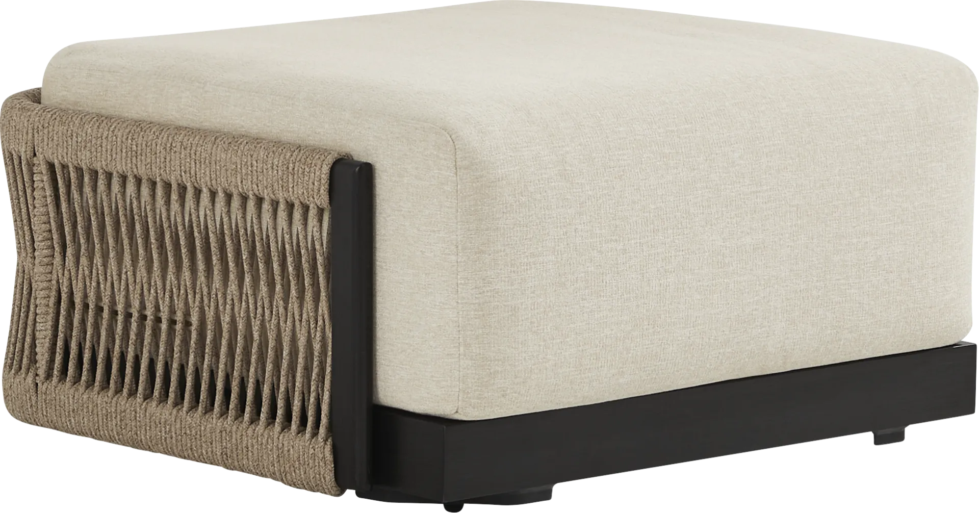 Lanai Black Outdoor Ottoman with Cream Cushion - Image 1