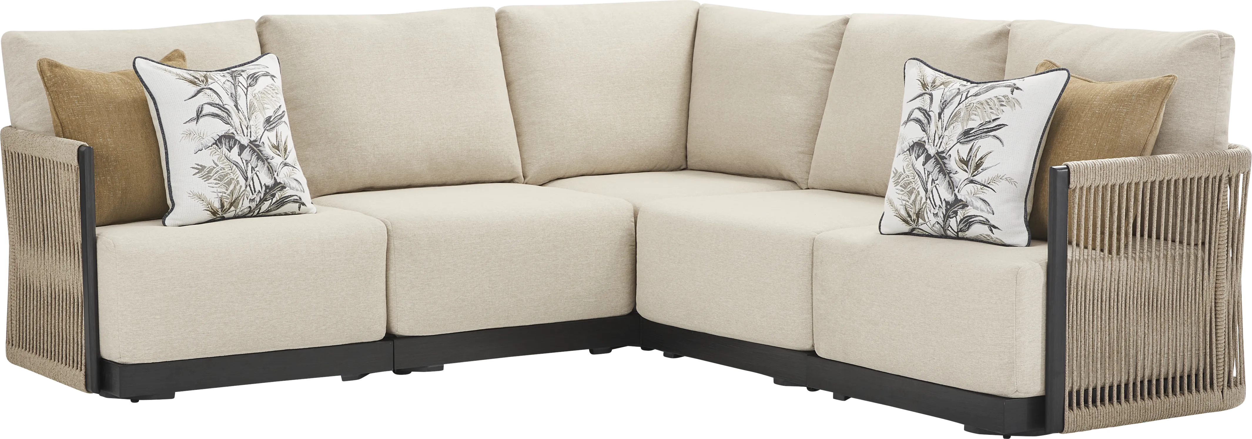 Lanai Black 5 Pc Outdoor Sectional with Cream Cushions - Image 2