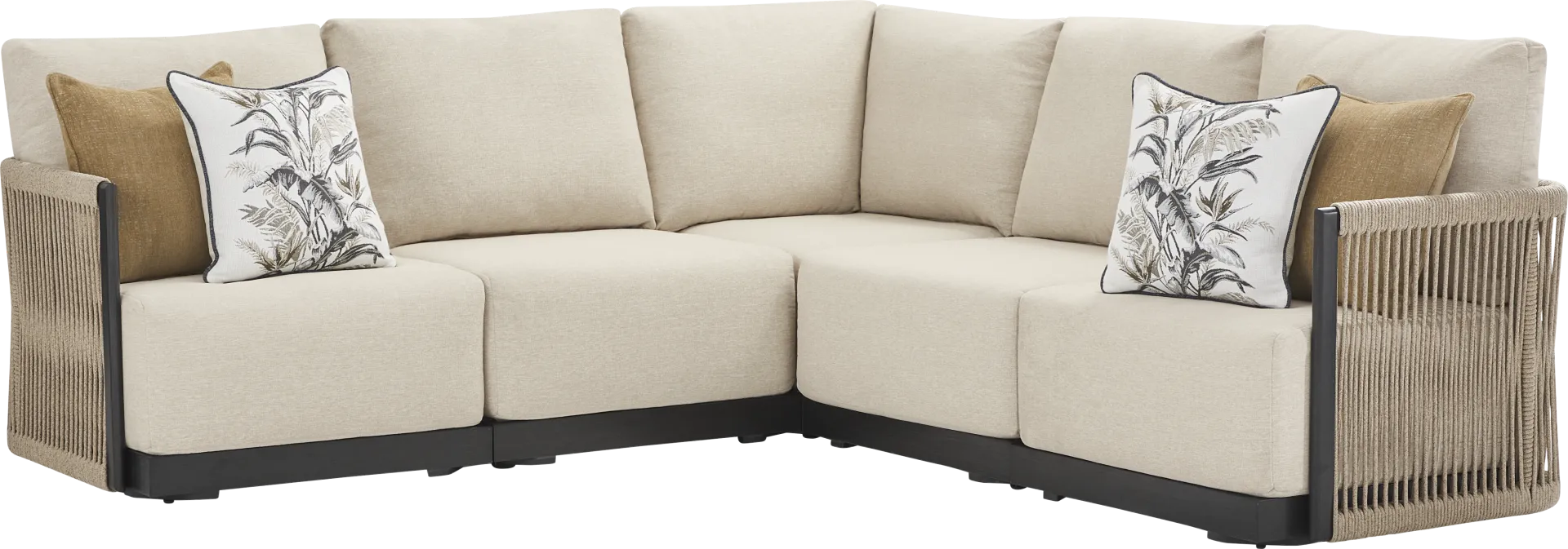 Lanai Black 5 Pc Outdoor Sectional with Cream Cushions - Image 2