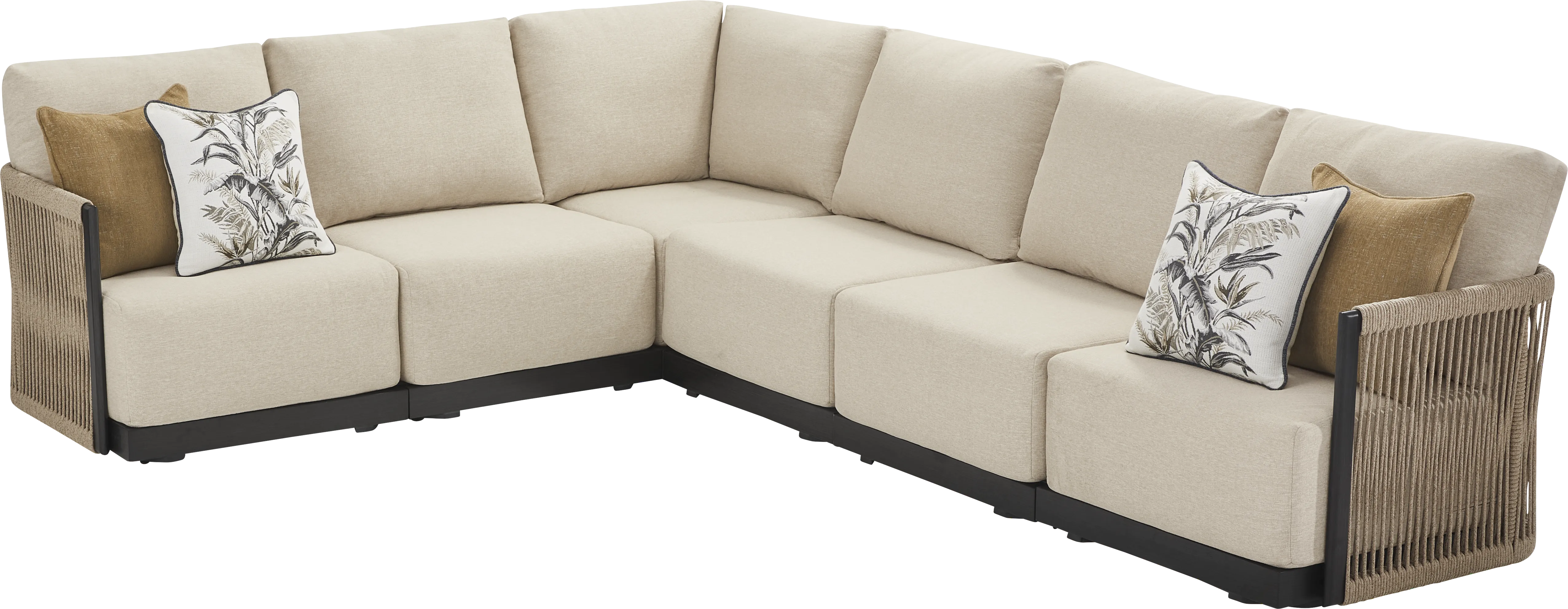 Lanai Black 6 Pc Outdoor Sectional with Cream Cushions - Image 2