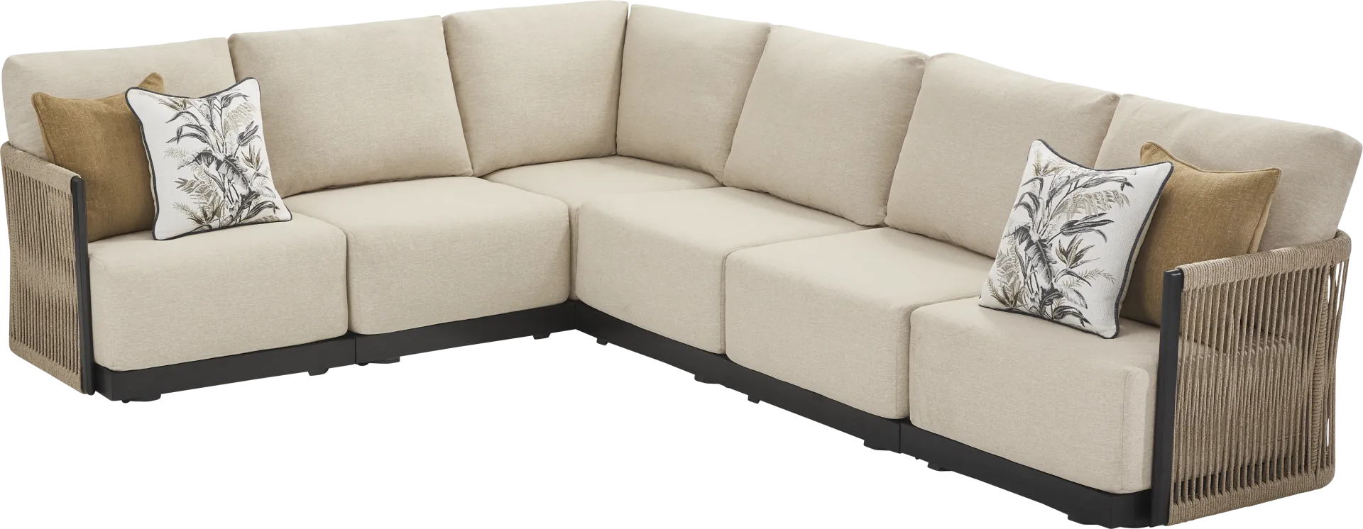 Lanai Black 6 Pc Outdoor Sectional with Cream Cushions - Image 2