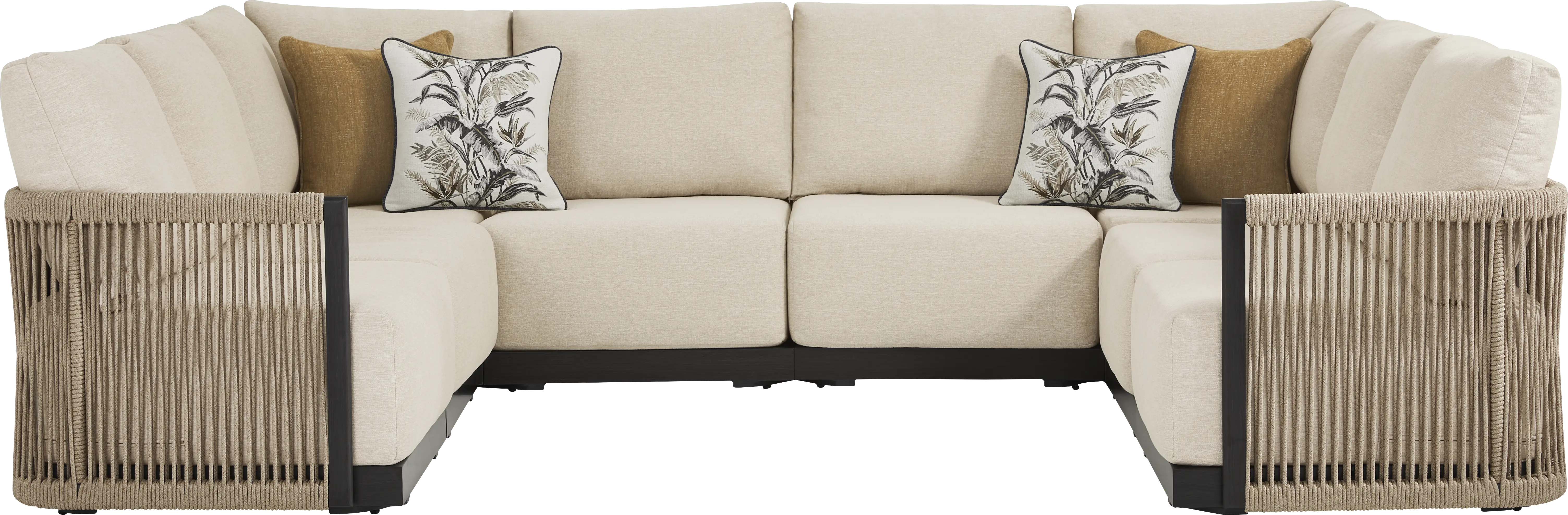 Lanai Black 8 Pc Outdoor Sectional with Cream Cushions - Image 2