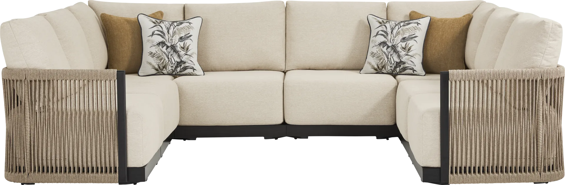 Lanai Black 8 Pc Outdoor Sectional with Cream Cushions - Image 2