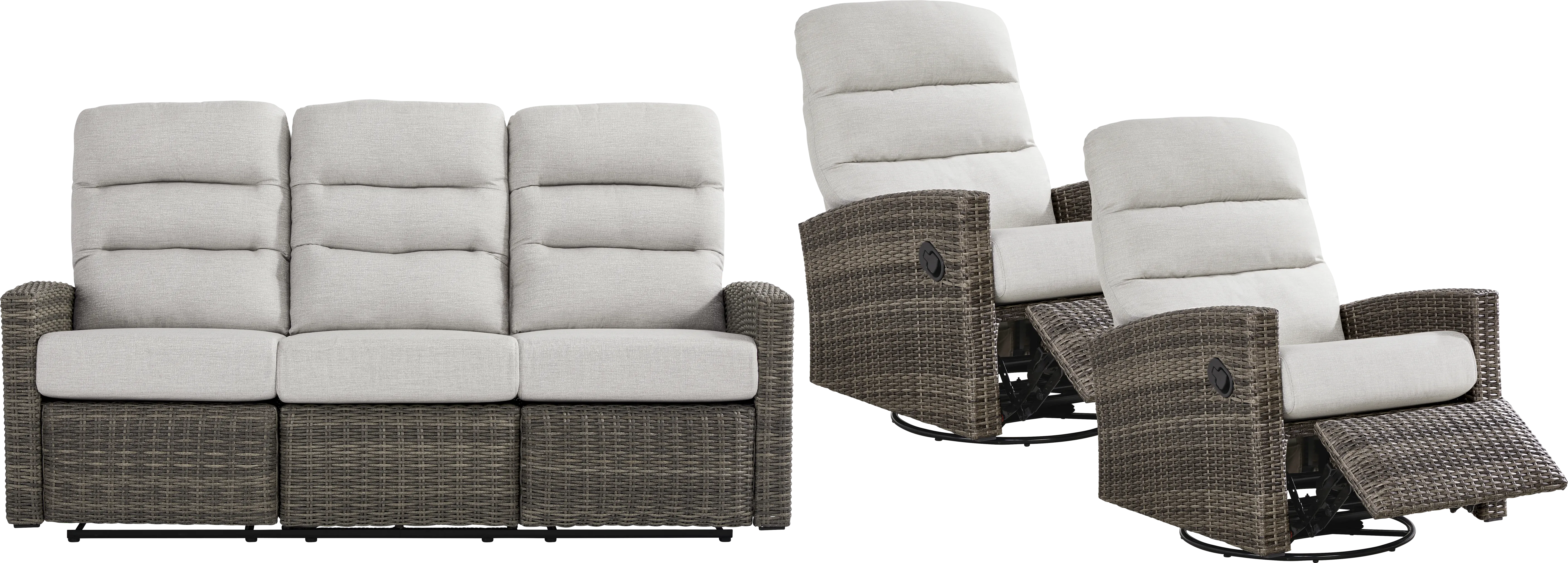 Ria Driftwood 3 Pc Outdoor Seating Set with Gray Cushions - Thumbnail - Image 1